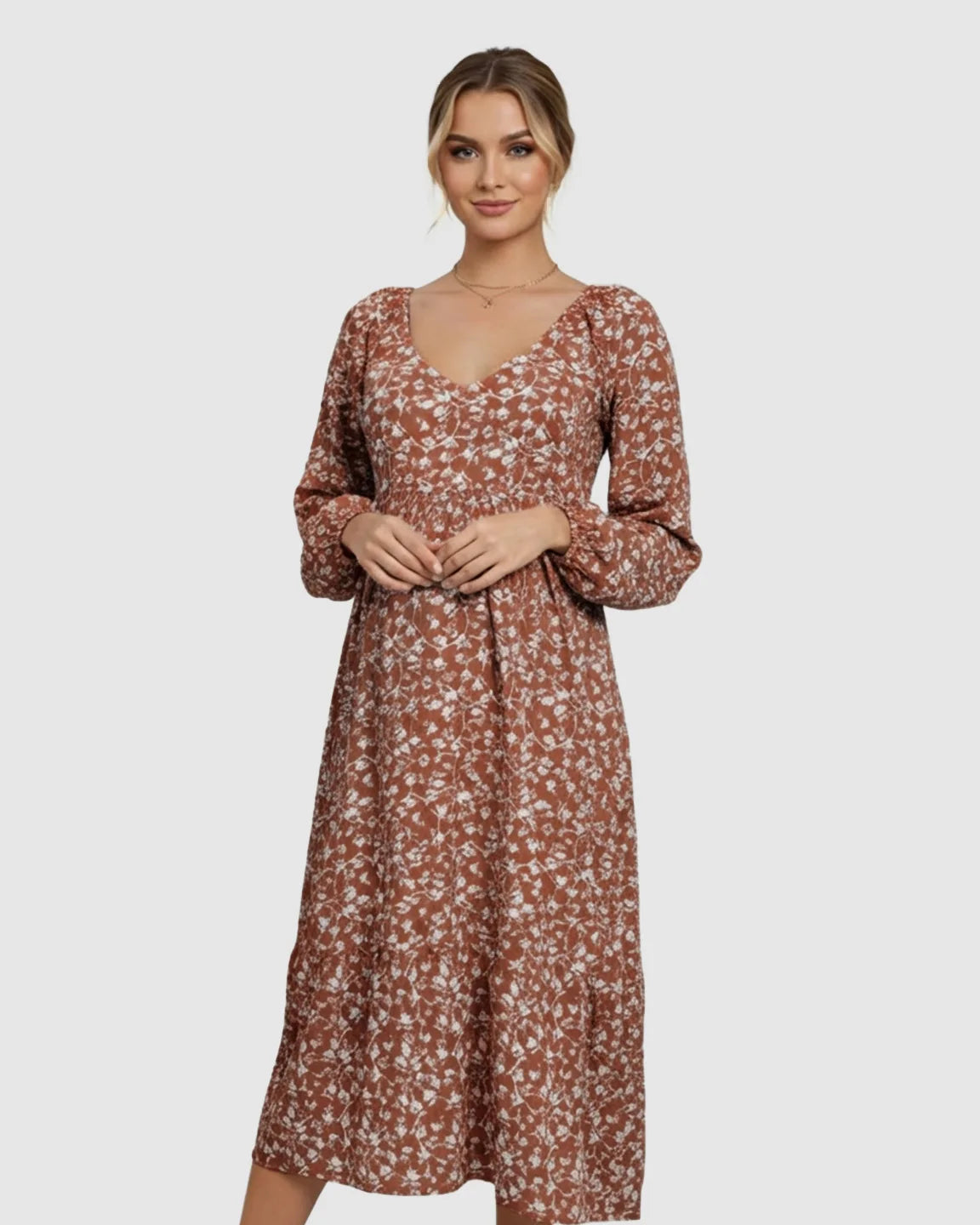 Bump Society – The Comfort Collection: Floral Print Chiffon Flowing Maternity Midi Dress