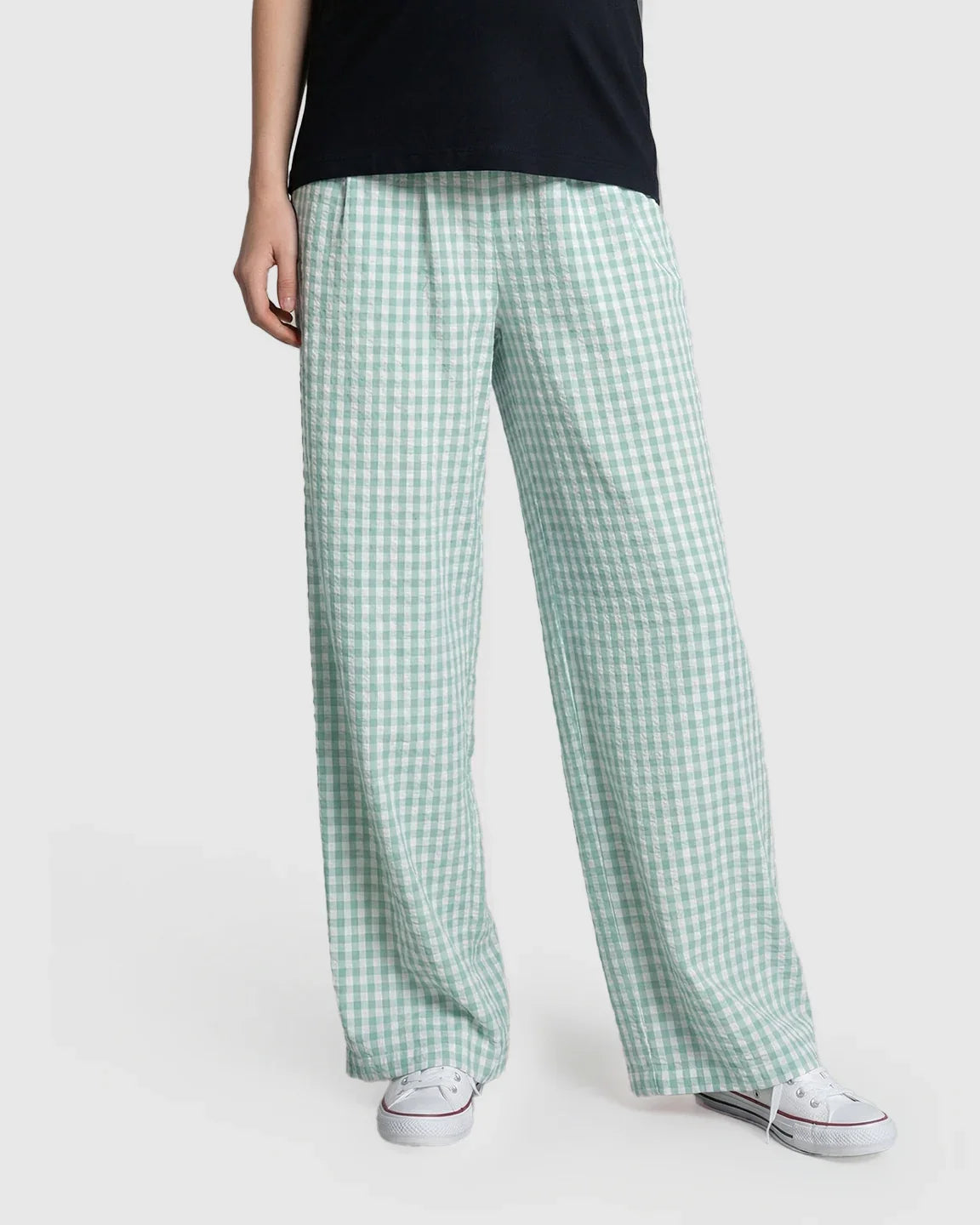 Bump Society – The Comfort Collection: Plaid Print Wide Leg Maternity Trousers