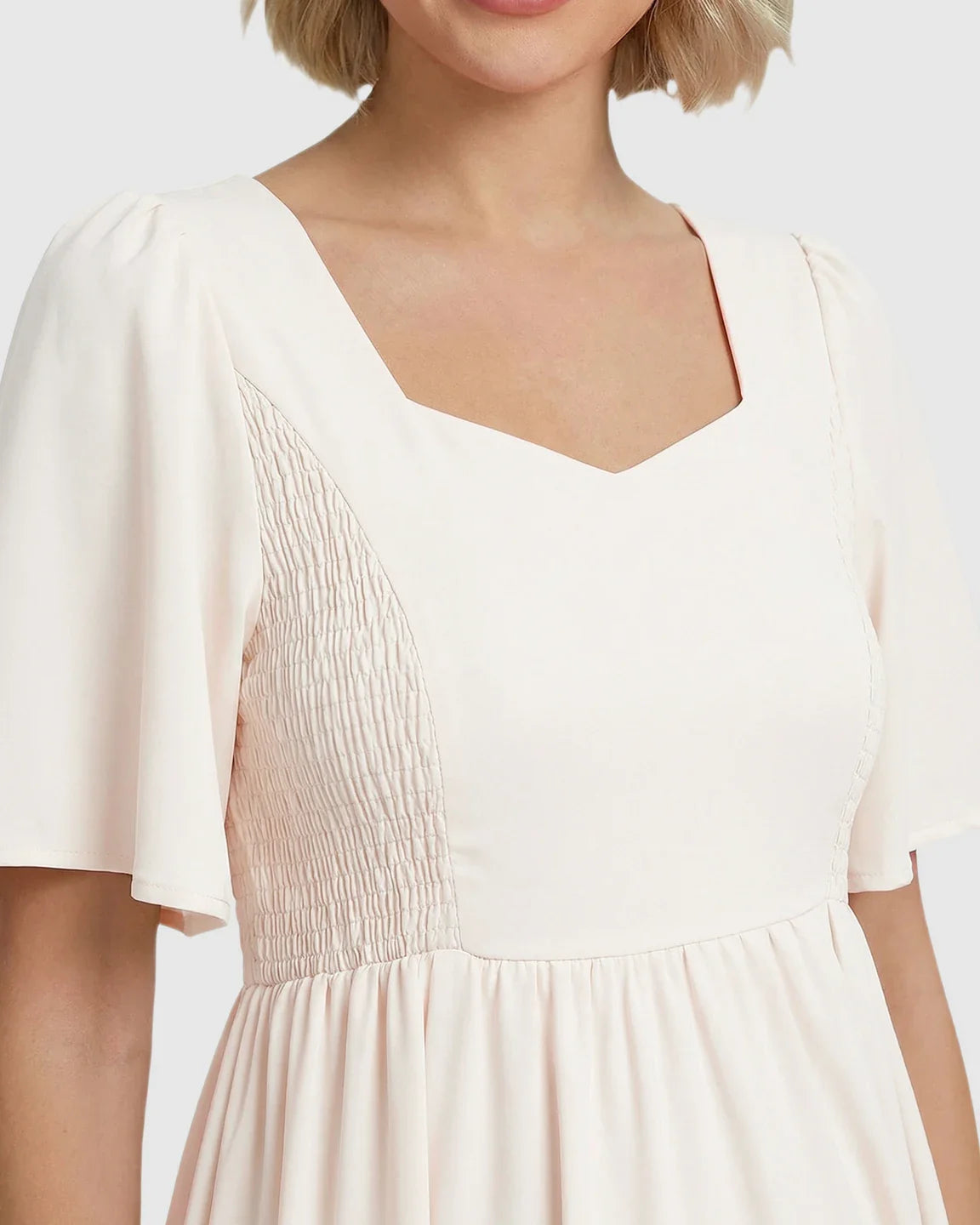 Bump Society – The Comfort Collection: Shirred Ruffle Sleeve Swing Maternity Midi Dress