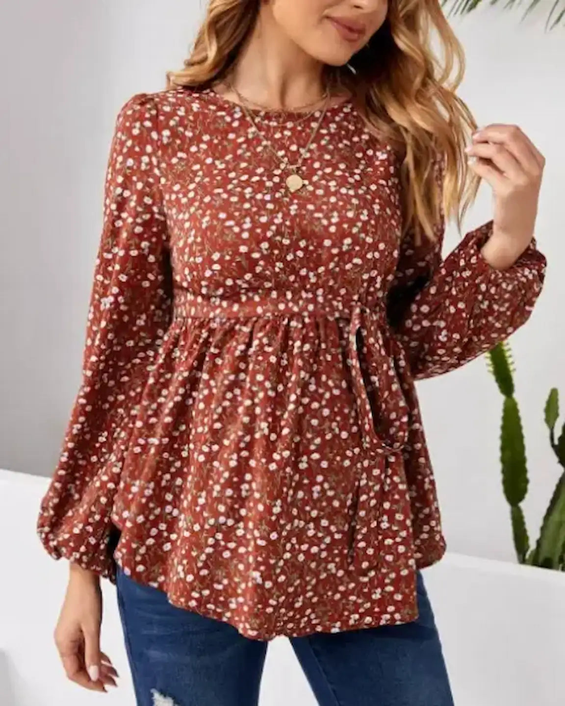 Bump Society – The Comfort Collection: Elegant Red Floral Ruffle Maternity Shirt