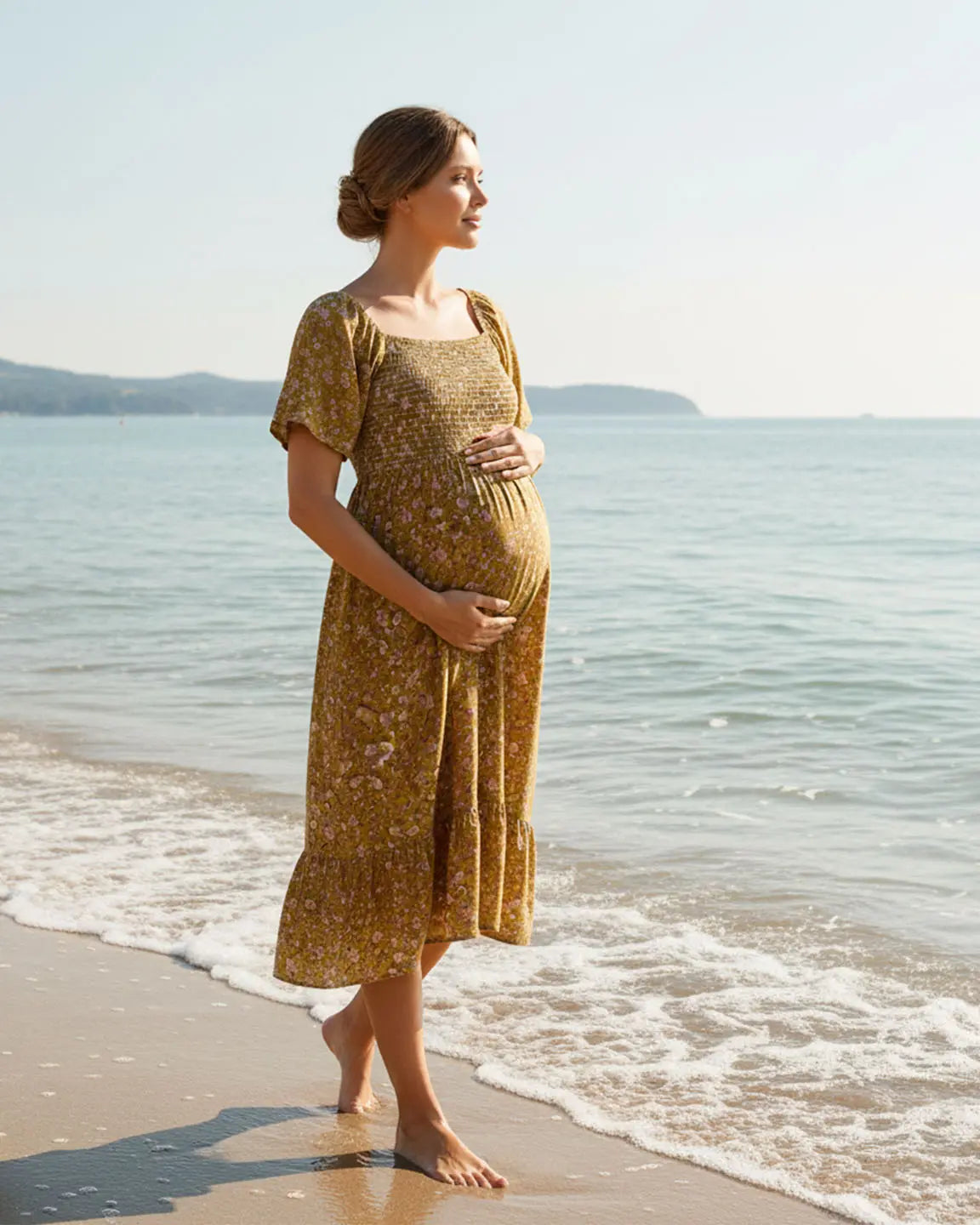 Bump Society – The Comfort Collection: Smocked Bodice Floral Maternity Midi Dress