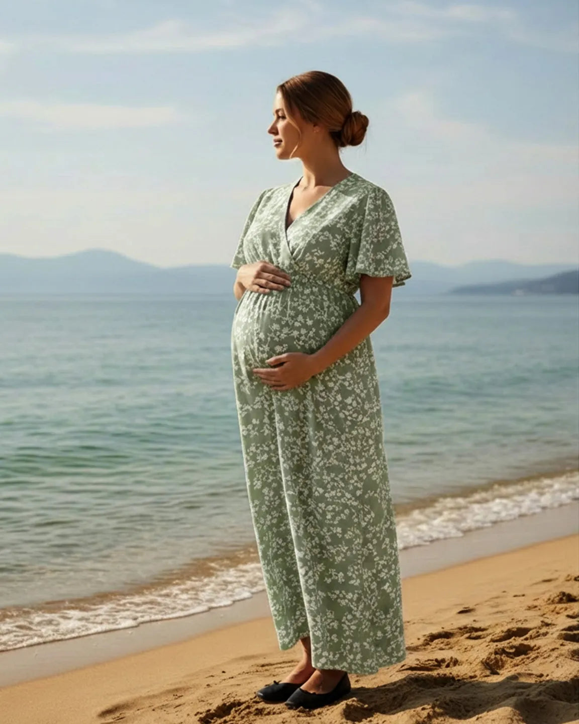 Bump Society – The Comfort Collection: V-neck Bohemian Style Maternity Maxi Dress