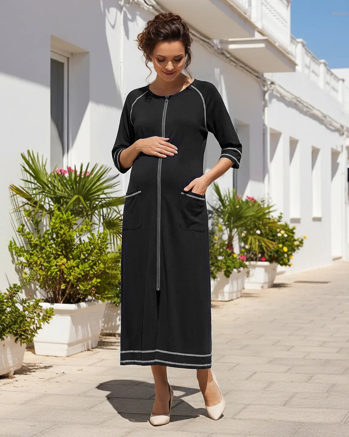 Bump Society – The Nursing Collection: Front Zipper Loose Fit Maternity Nursing Dress