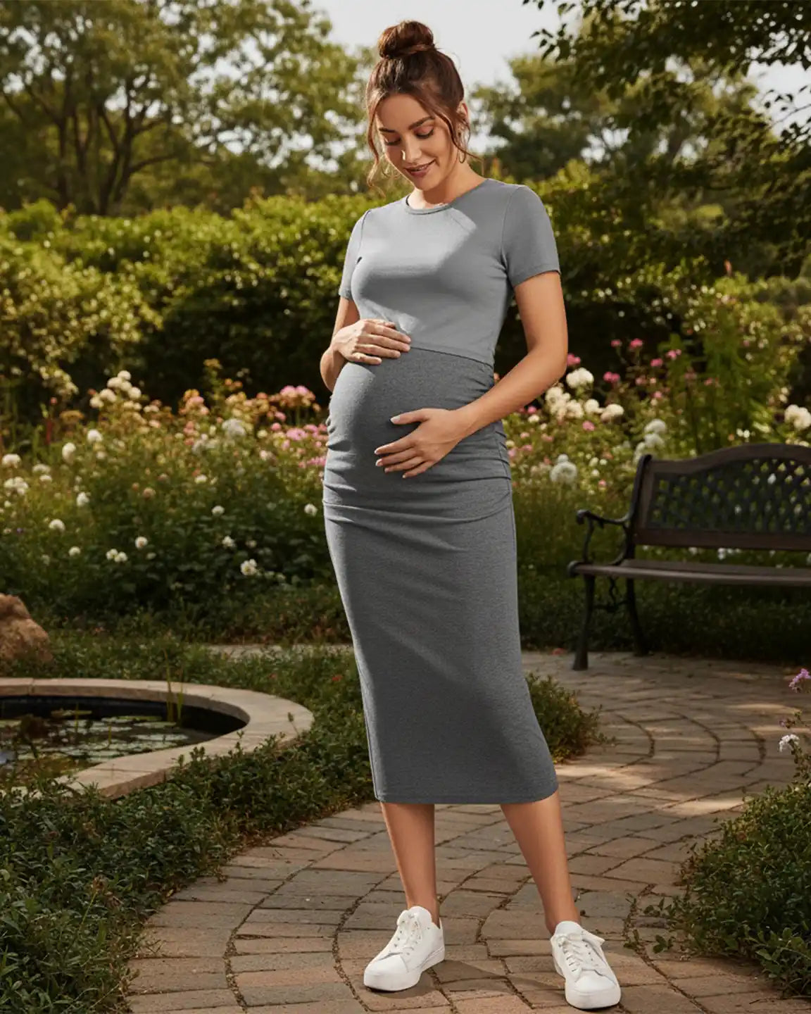 Bump Society – The Comfort Collection: Ruched Fitted-Style Maternity Midi Skirt