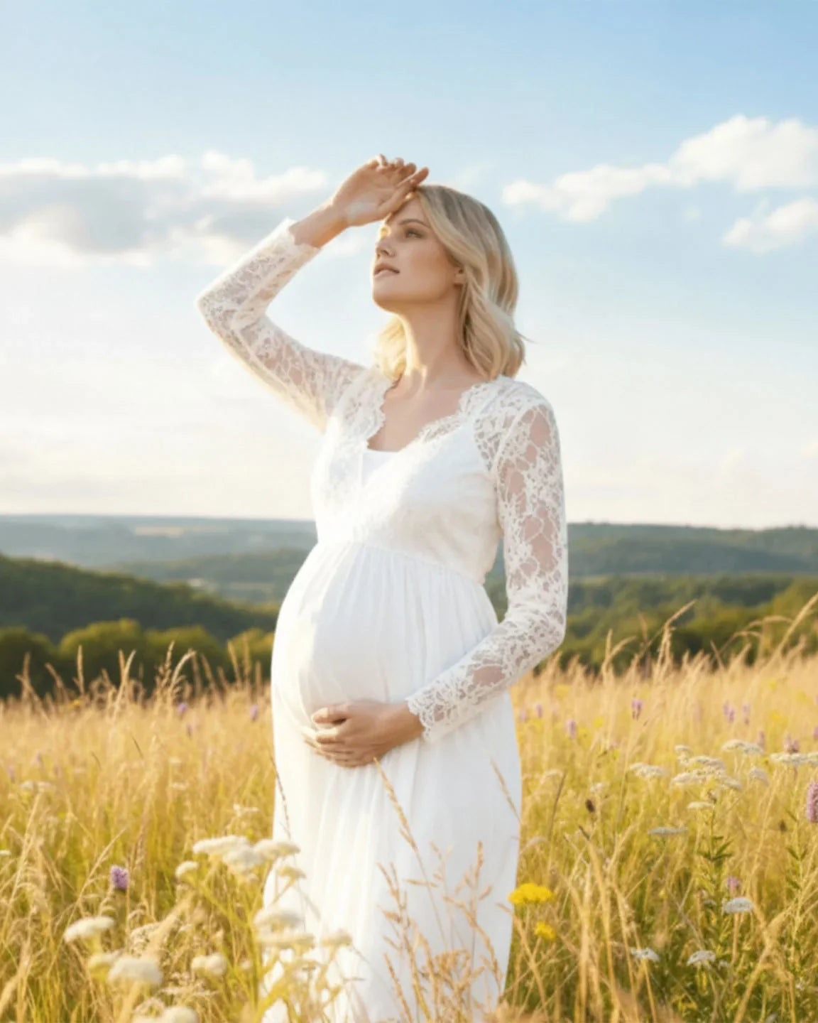 Bump Society – The Comfort Collection: Scalloped Lace Neckline Elegant Maternity Gown