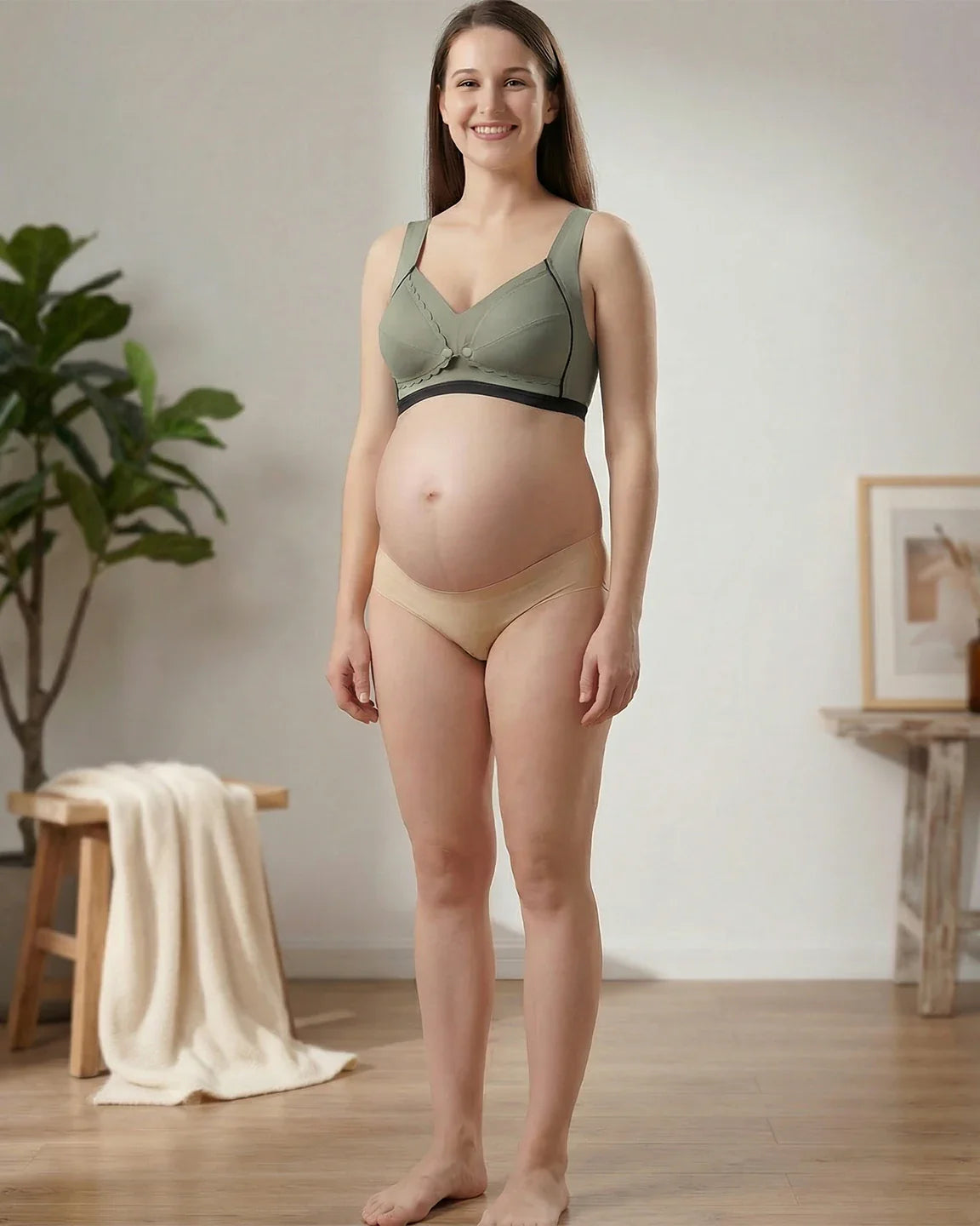 Bump Society – The Nursing Collection: Scalloped V-Neck Contrast Trim Nursing Bra
