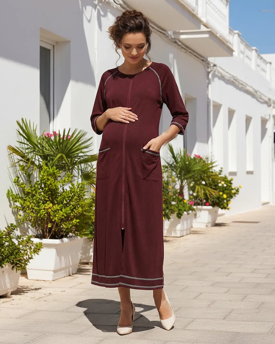 Bump Society – The Nursing Collection: Front Zipper Loose Fit Maternity Nursing Dress