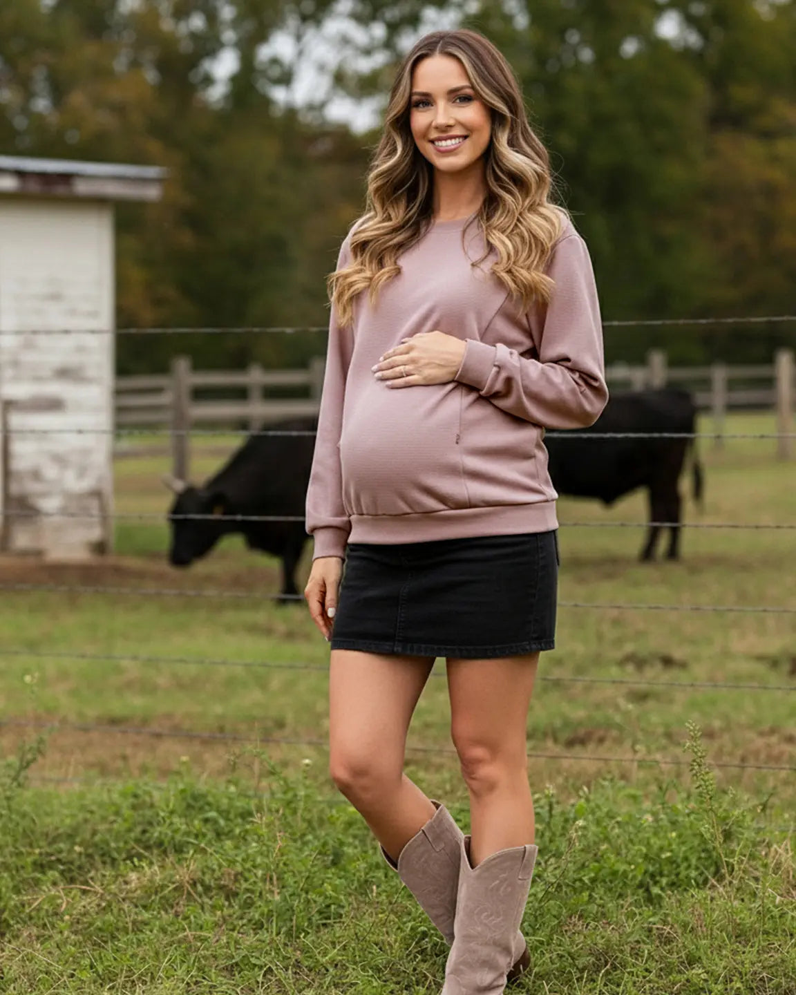 The Nursing Collection: Waffle-Knit Cozy Fit Maternity Nursing Sweatshirt
