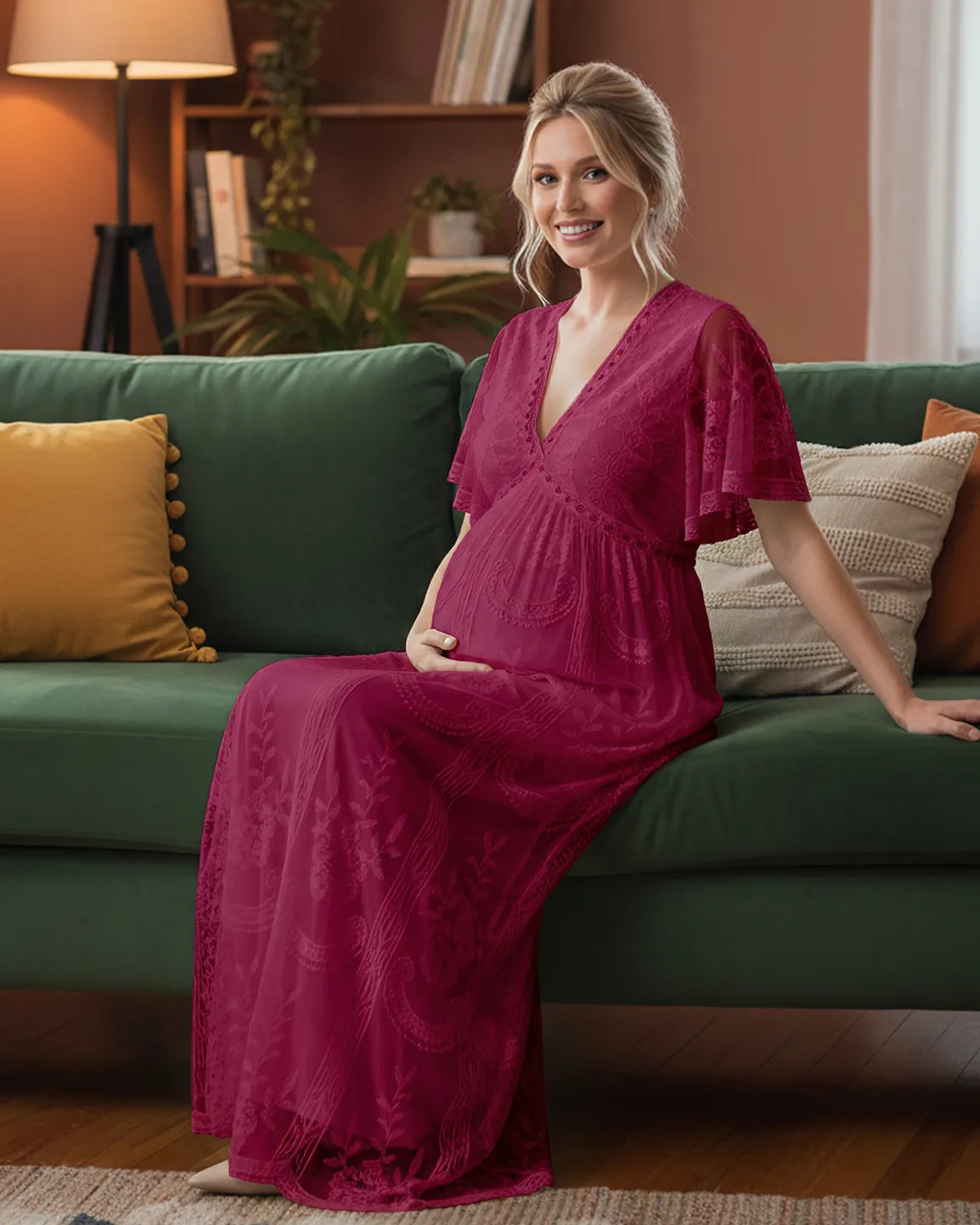 Bump Society – The Comfort Collection: Sheer-Lace Romantic Maternity Maxi Dress