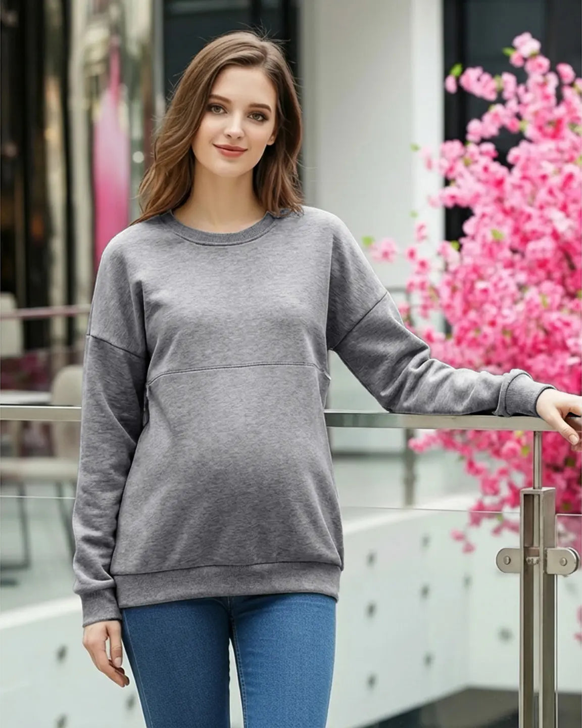 Bump Society – The Nursing Collection: Long-Sleeve Zipper Opening Maternity Nursing Top