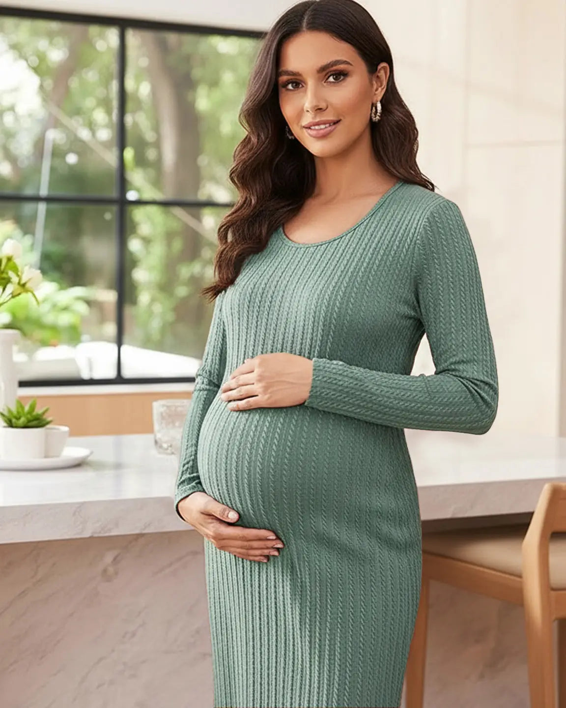 Bump Society – The Comfort Collection: Ribbed Knit Casual Maternity Midi Dress