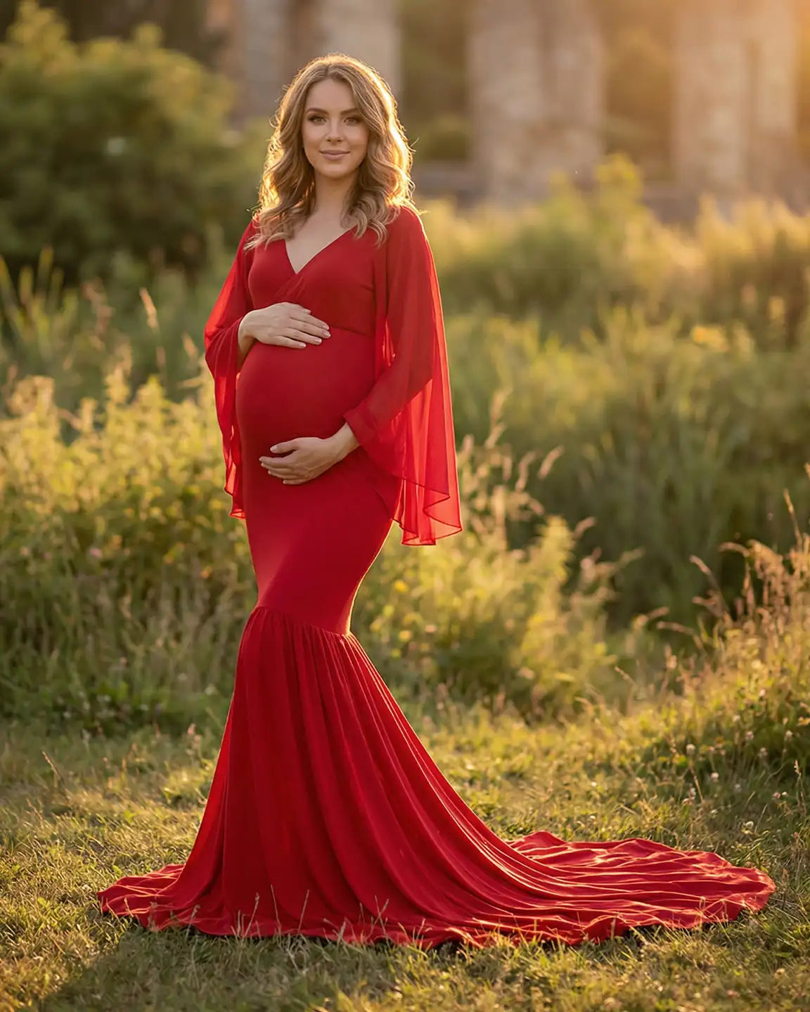 Bump Society – The Comfort Collection: Trailing Hem Elegant Maternity Photoshoot Gown
