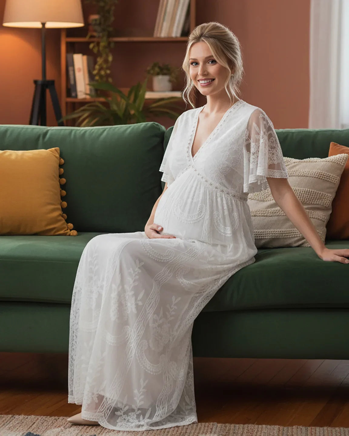 Bump Society – The Comfort Collection: Sheer-Lace Romantic Maternity Maxi Dress