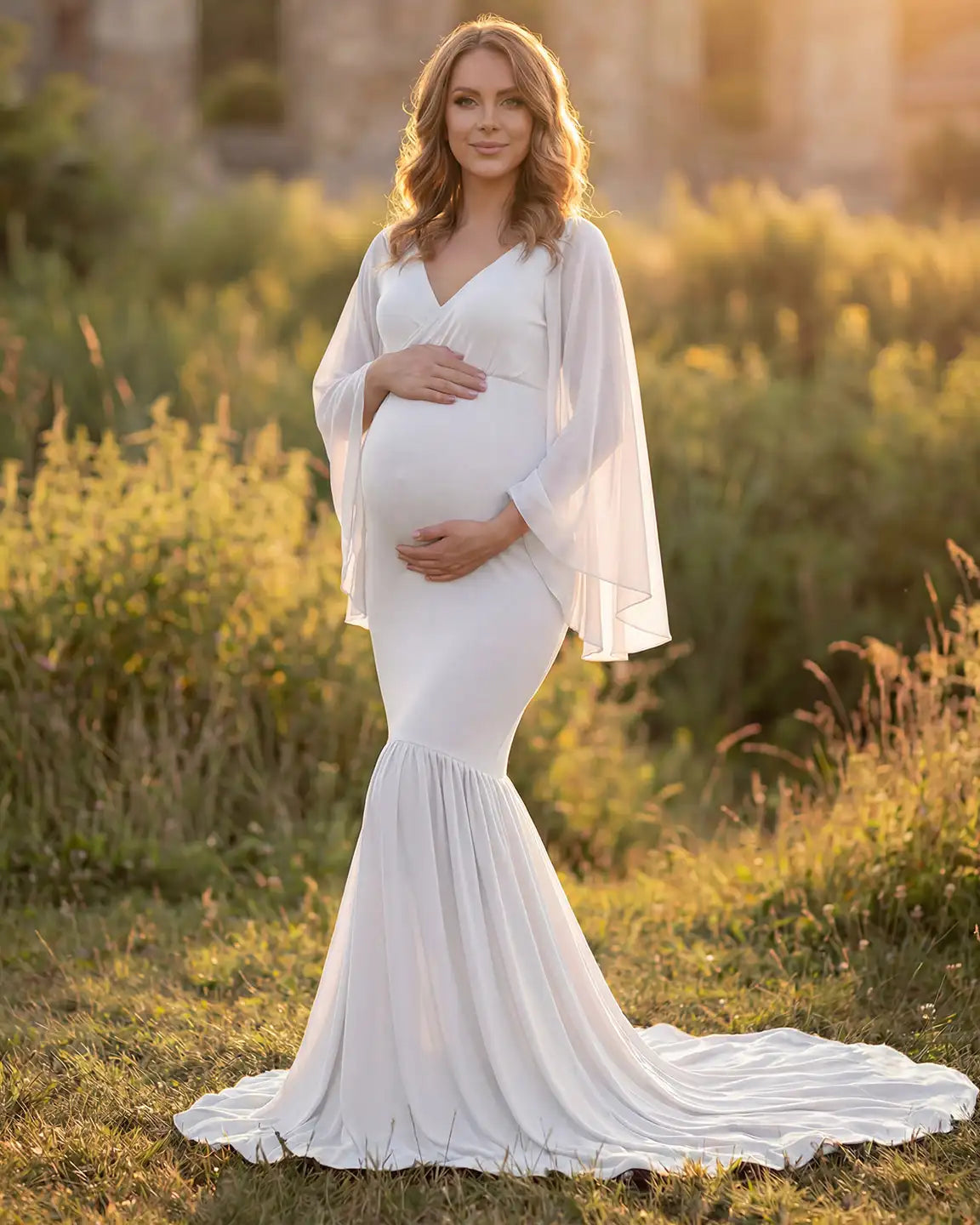 Bump Society – The Comfort Collection: Trailing Hem Elegant Maternity Photoshoot Gown