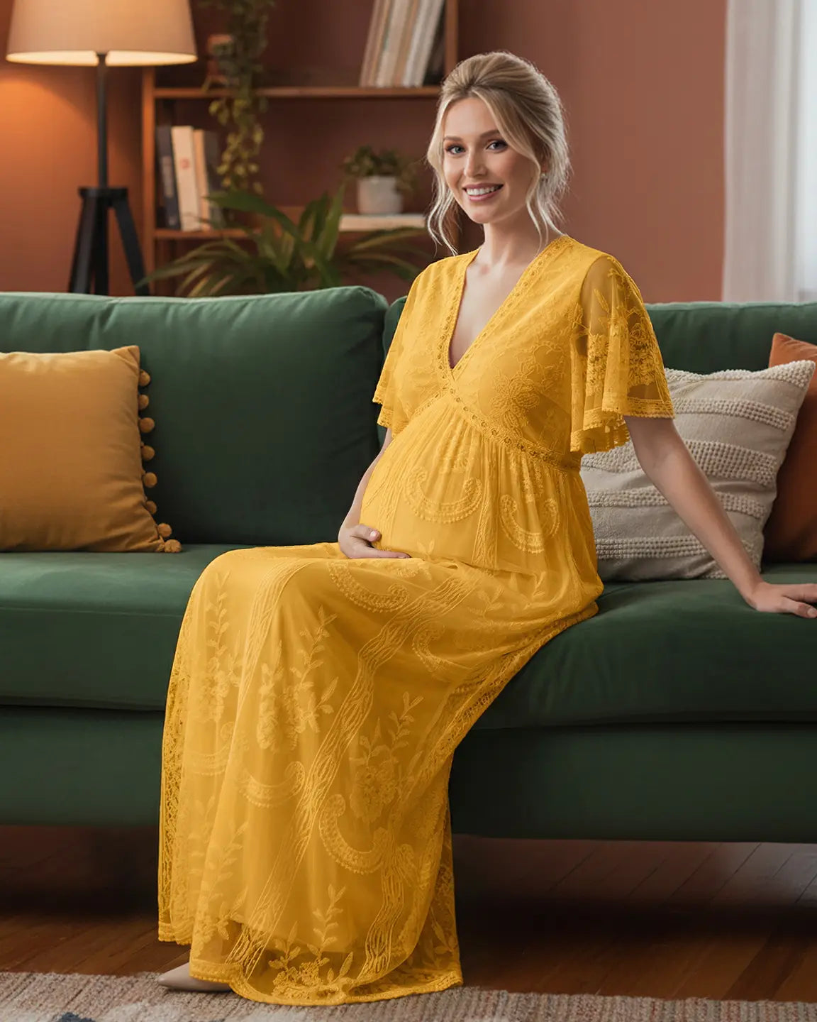 Bump Society – The Comfort Collection: Sheer-Lace Romantic Maternity Maxi Dress