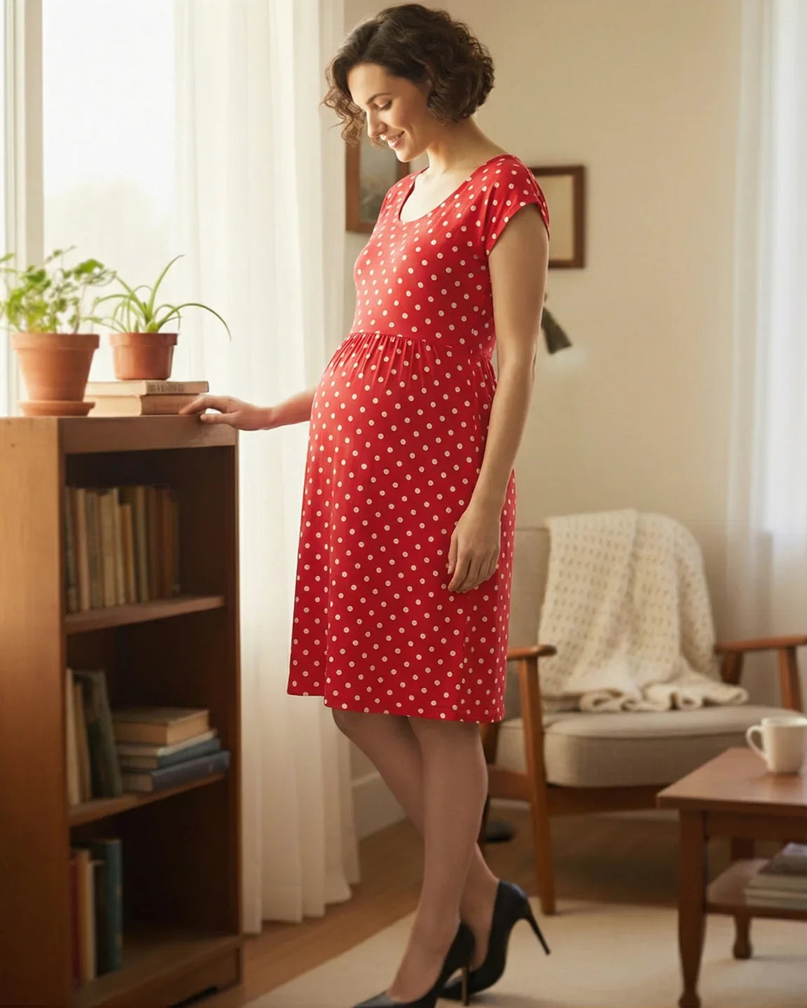 Bump Society – The Nursing Collection: Easy Nursing Access Polka Dot Maternity Dress