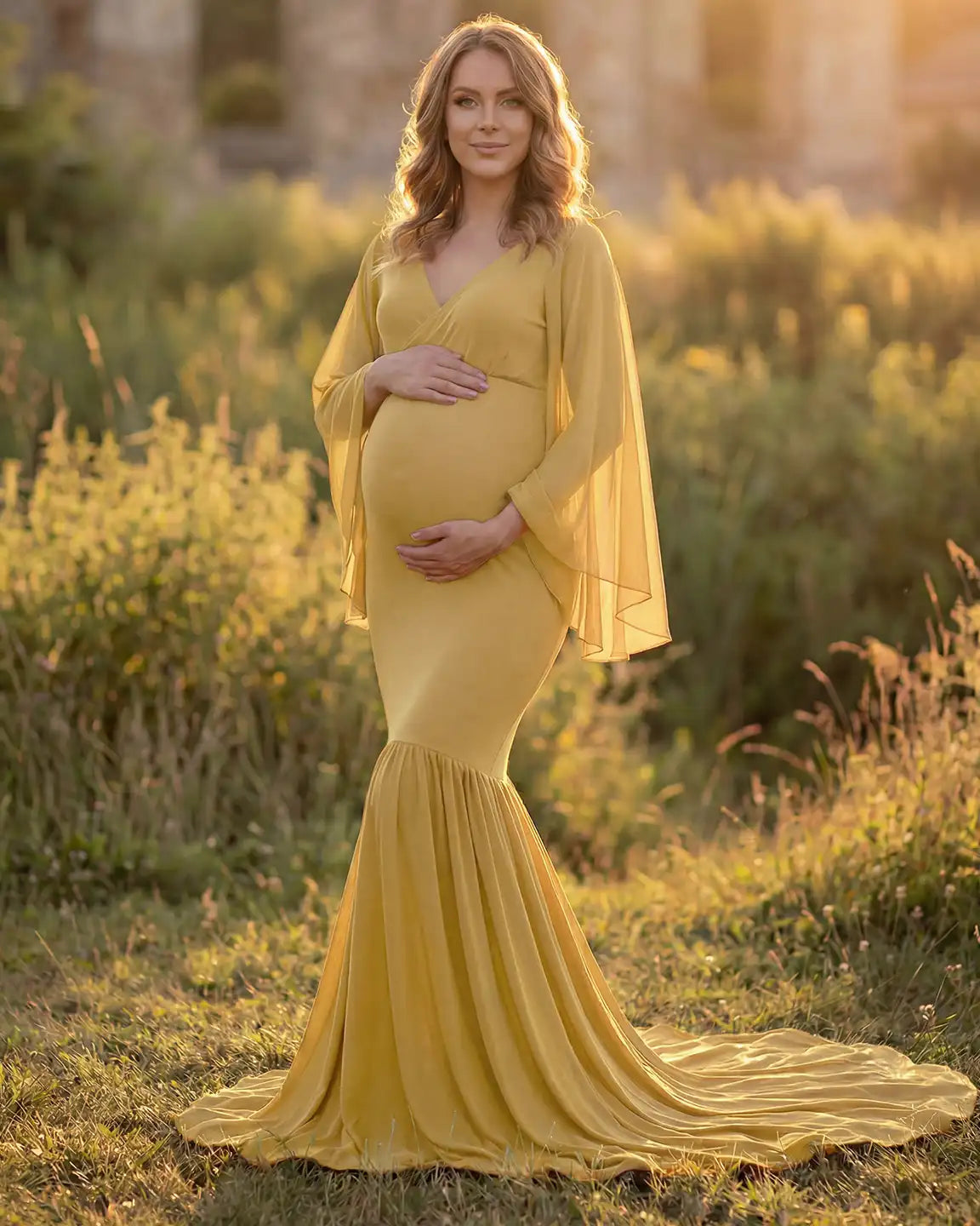 Bump Society – The Comfort Collection: Trailing Hem Elegant Maternity Photoshoot Gown