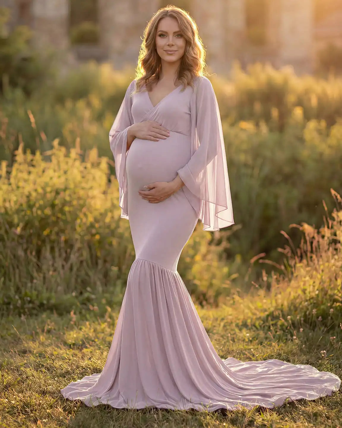 Bump Society – The Comfort Collection: Trailing Hem Elegant Maternity Photoshoot Gown