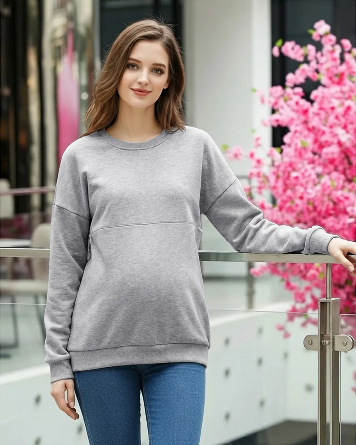 Bump Society – The Nursing Collection: Long-Sleeve Zipper Opening Maternity Nursing Top