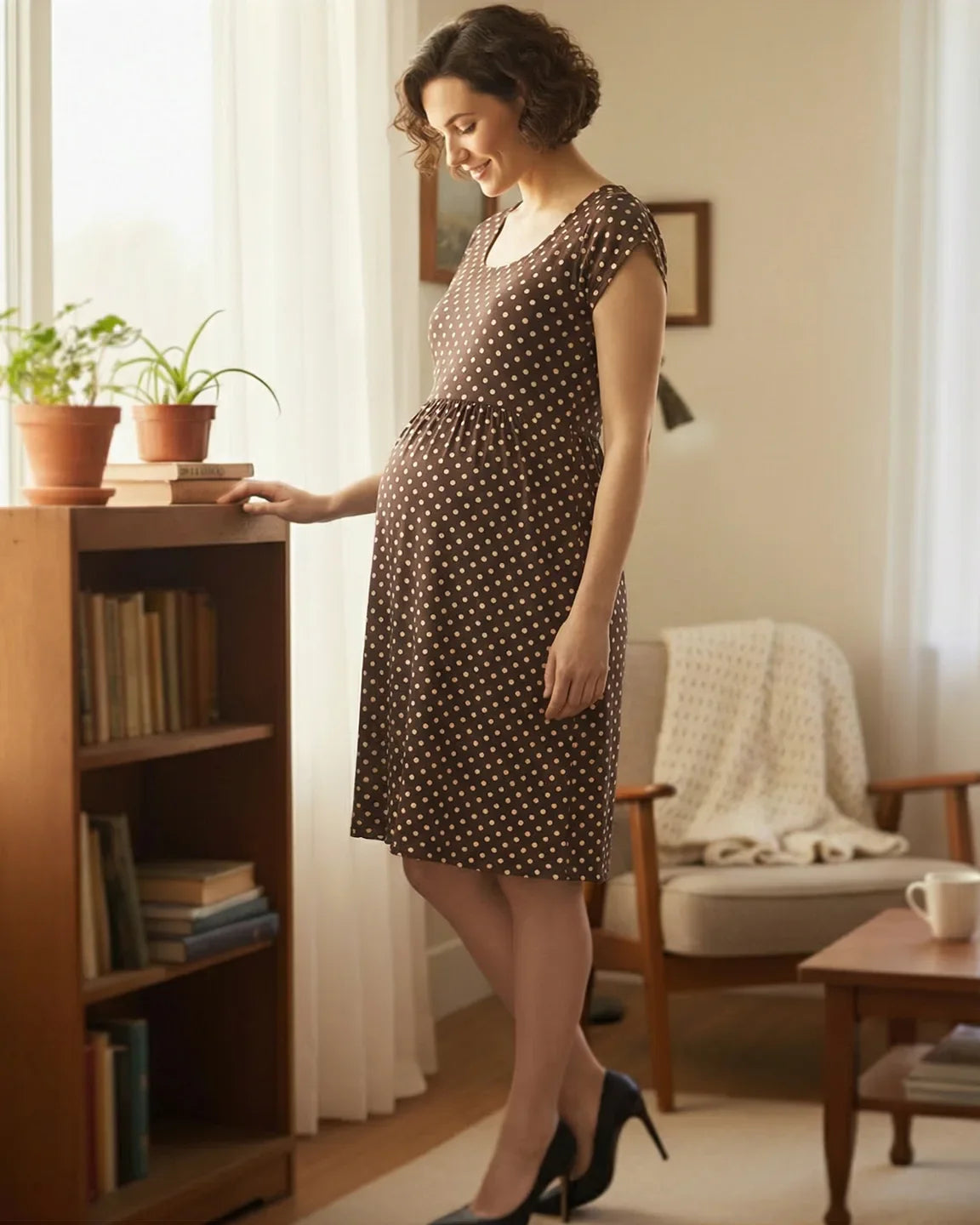 Bump Society – The Nursing Collection: Easy Nursing Access Polka Dot Maternity Dress
