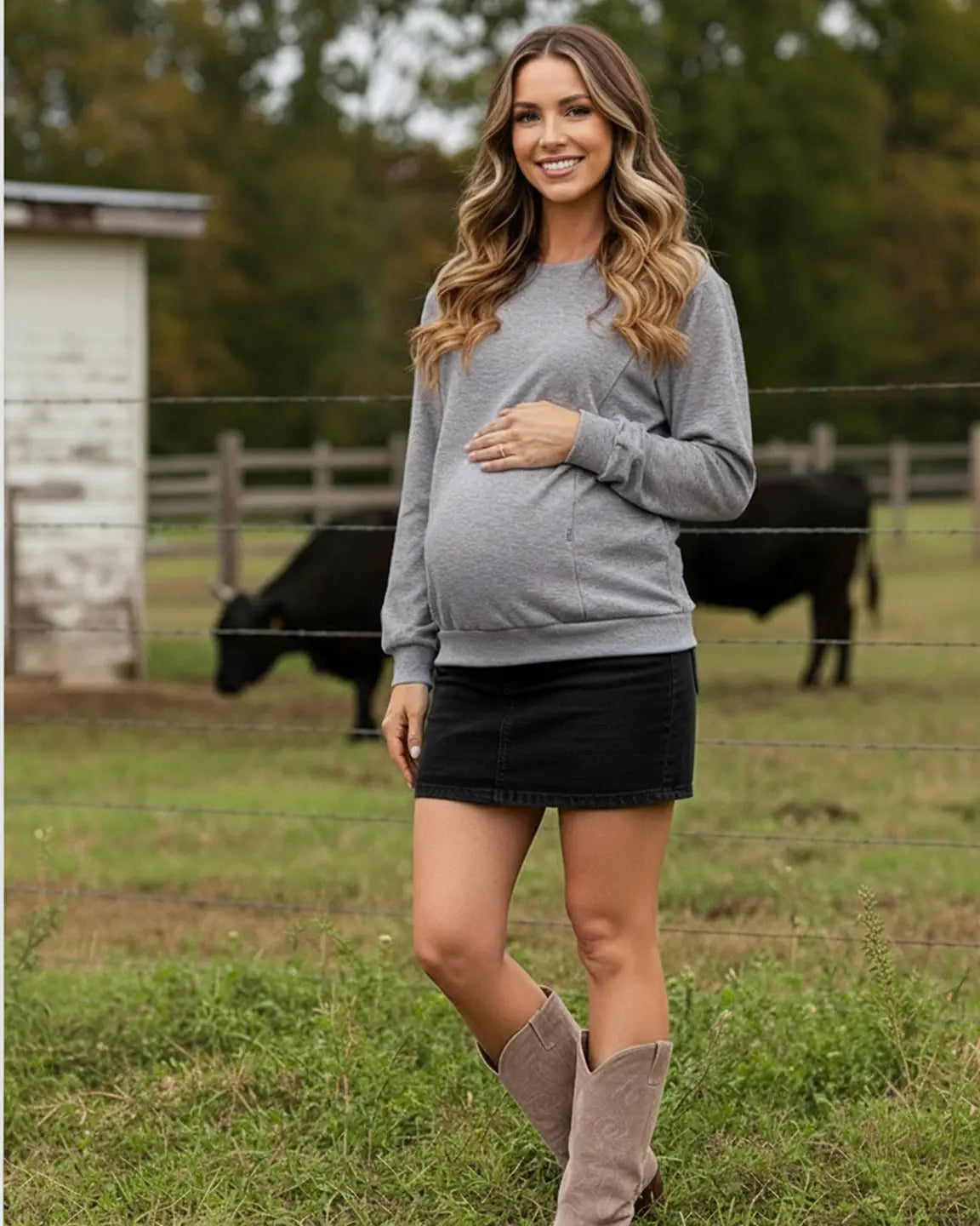 The Nursing Collection: Waffle-Knit Cozy Fit Maternity Nursing Sweatshirt