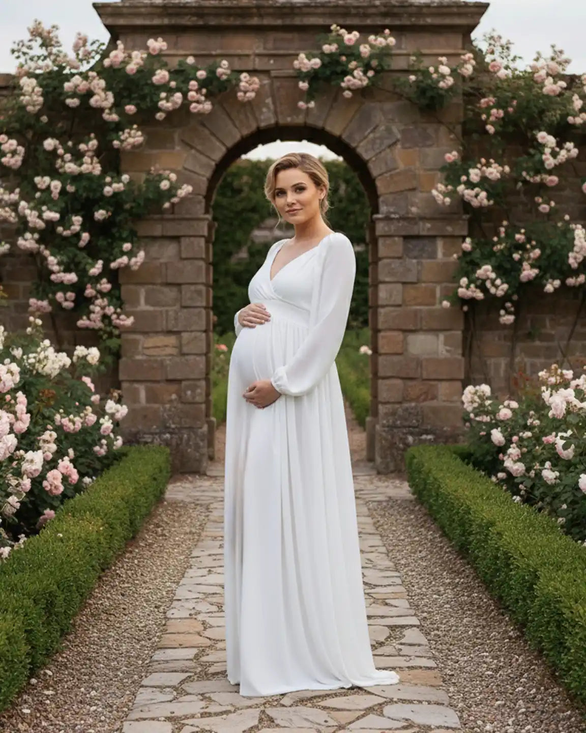 Bump Society – The Comfort Collection: Elastic Neckline Sleeves Elegant-Drape Maternity Gown