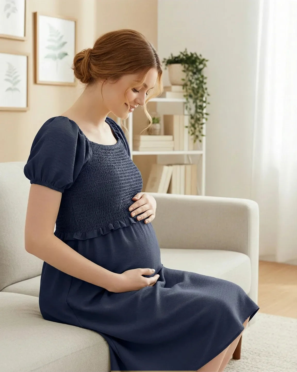 Bump Society – The Nursing Collection: Puff-Sleeve Flowy Maternity & Nursing Midi Dress