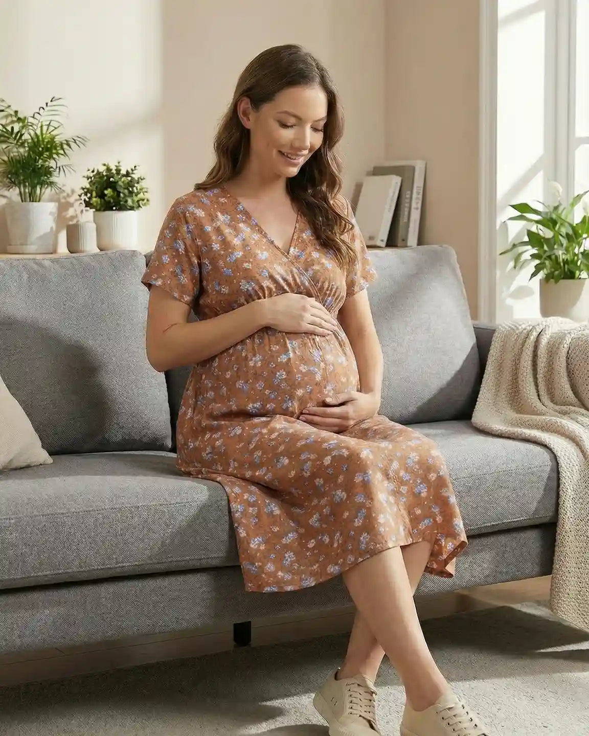 Bump Society – The Comfort Collection: Stretch-Waist A-Line Maternity Midi Dress
