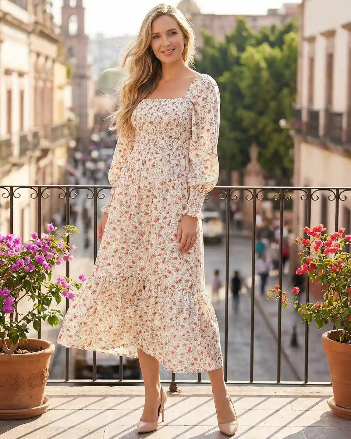 Bump Society – The Comfort Collection: Smocked Boho Style Maternity Midi Dress