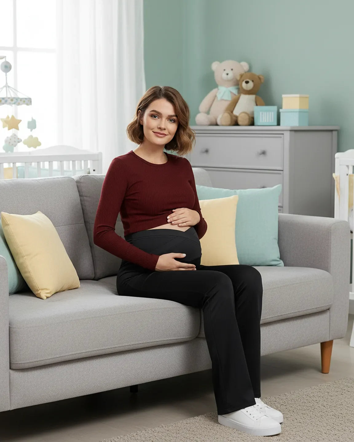 Bump Society – The Comfort Collection: Crossover Waist Flared Maternity Pants