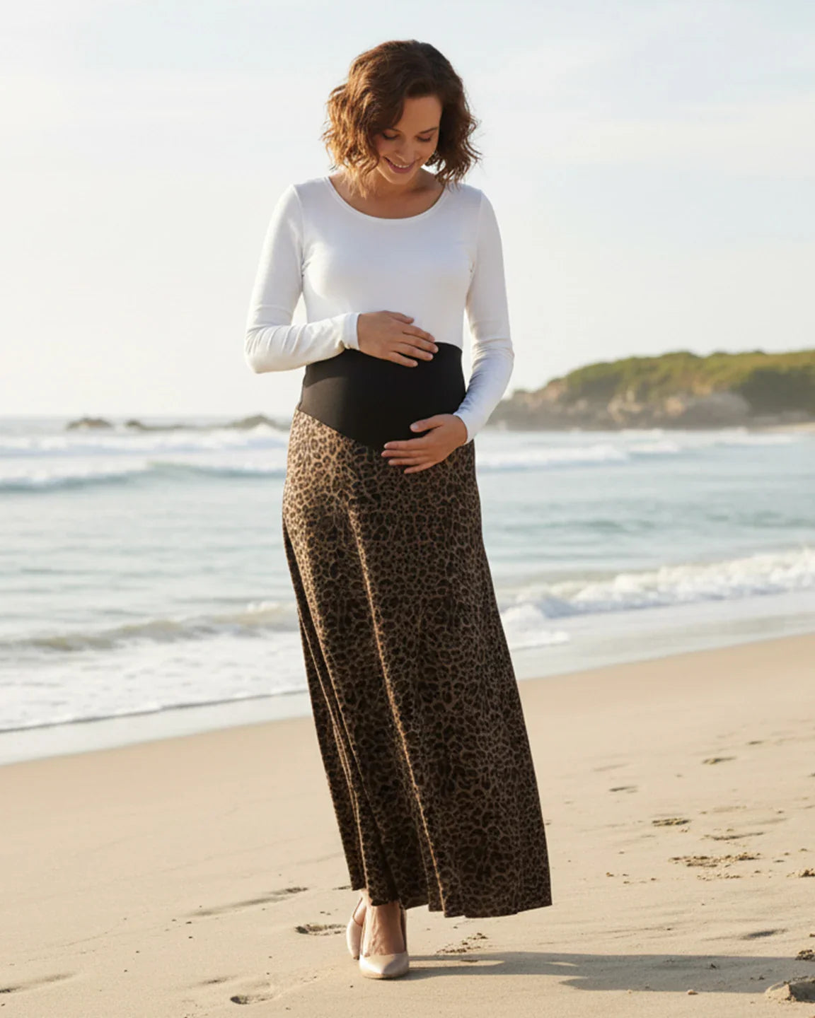 Bump Society – The Comfort Collection: Trendy Leopard Print A Line Cut Maternity Maxi Skirt