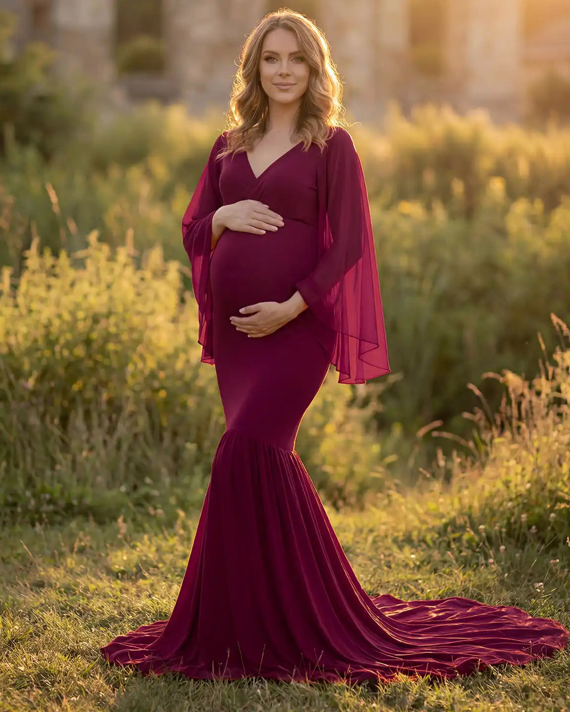 Bump Society – The Comfort Collection: Trailing Hem Elegant Maternity Photoshoot Gown