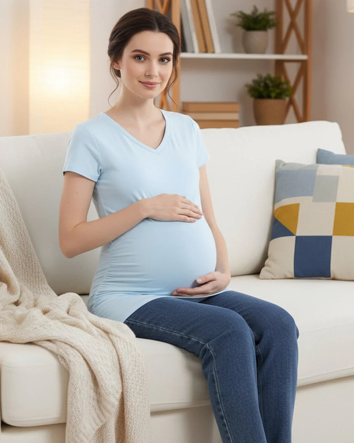 Bump Society – The Comfort Collection: Short Sleeve Ruched Slim Fit Maternity Top