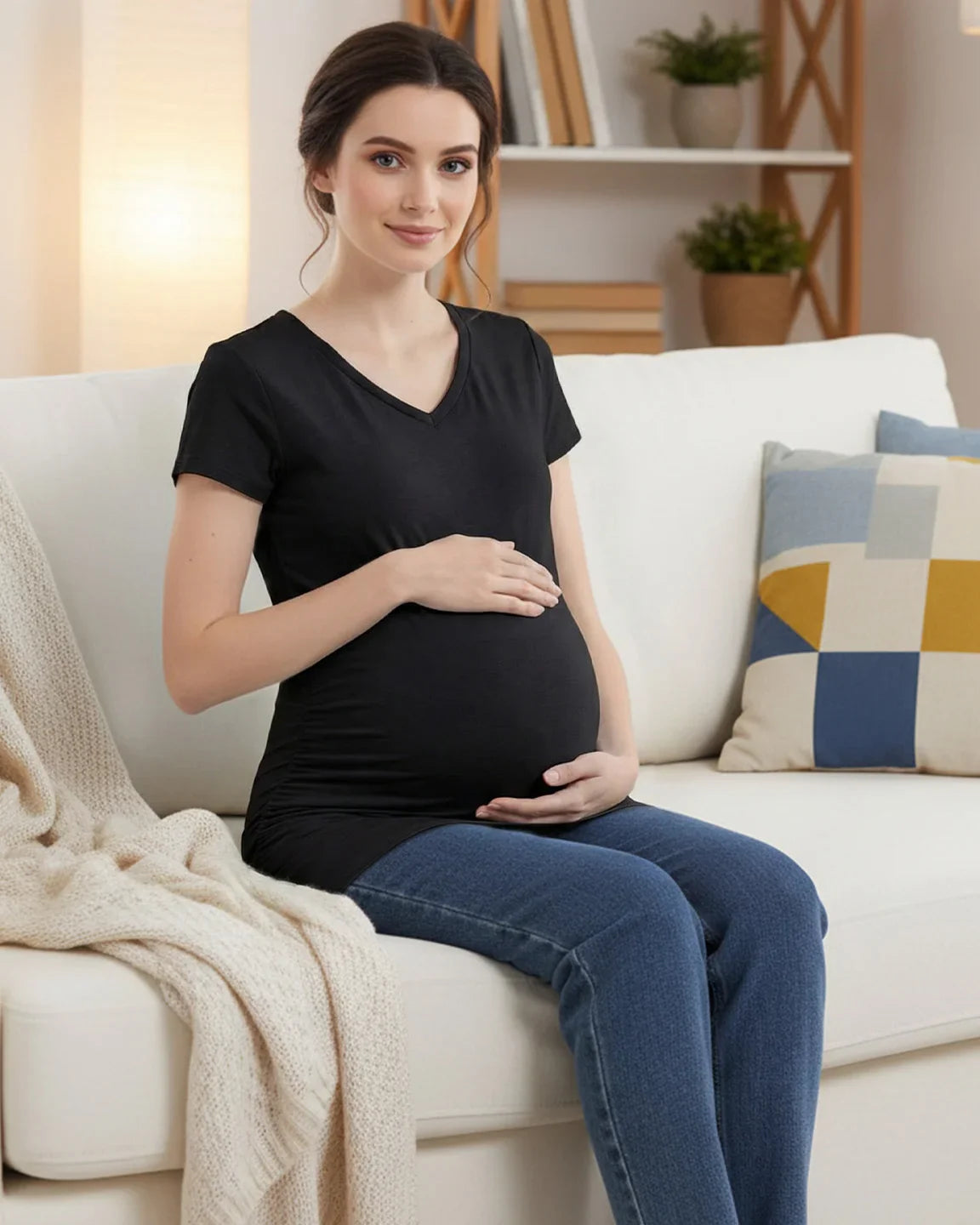 Bump Society – The Comfort Collection: Short Sleeve Ruched Slim Fit Maternity Top
