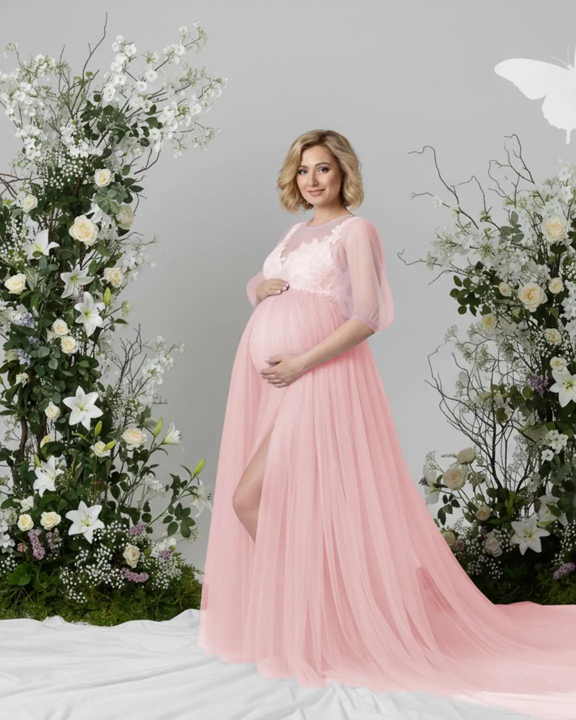 Bump Society – The Comfort Collection: Tulle Lace Swing Trail Maternity Photoshoot Dress