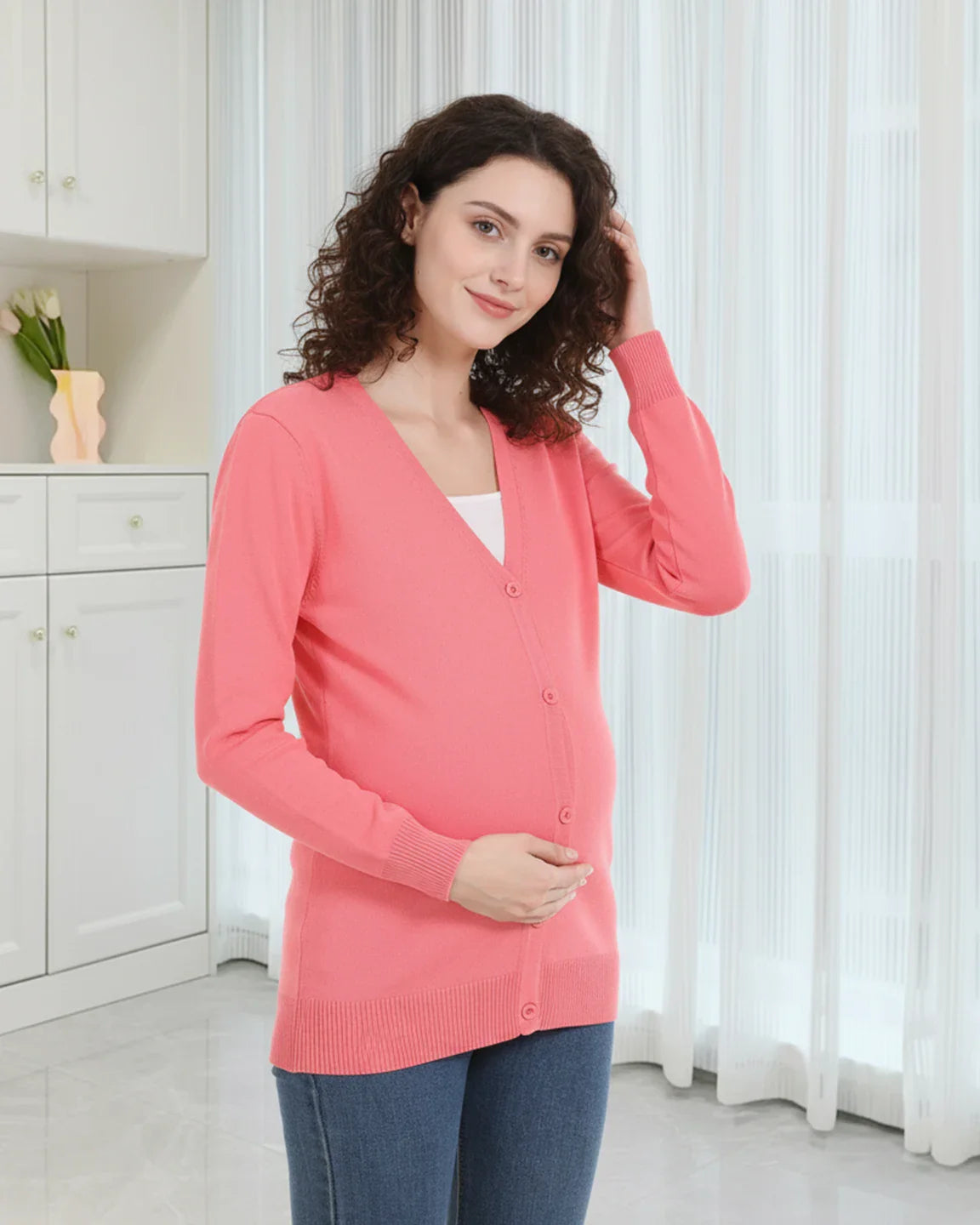 Bump Society – The Comfort Collection: Button-Front V-Neck Maternity Cardigan