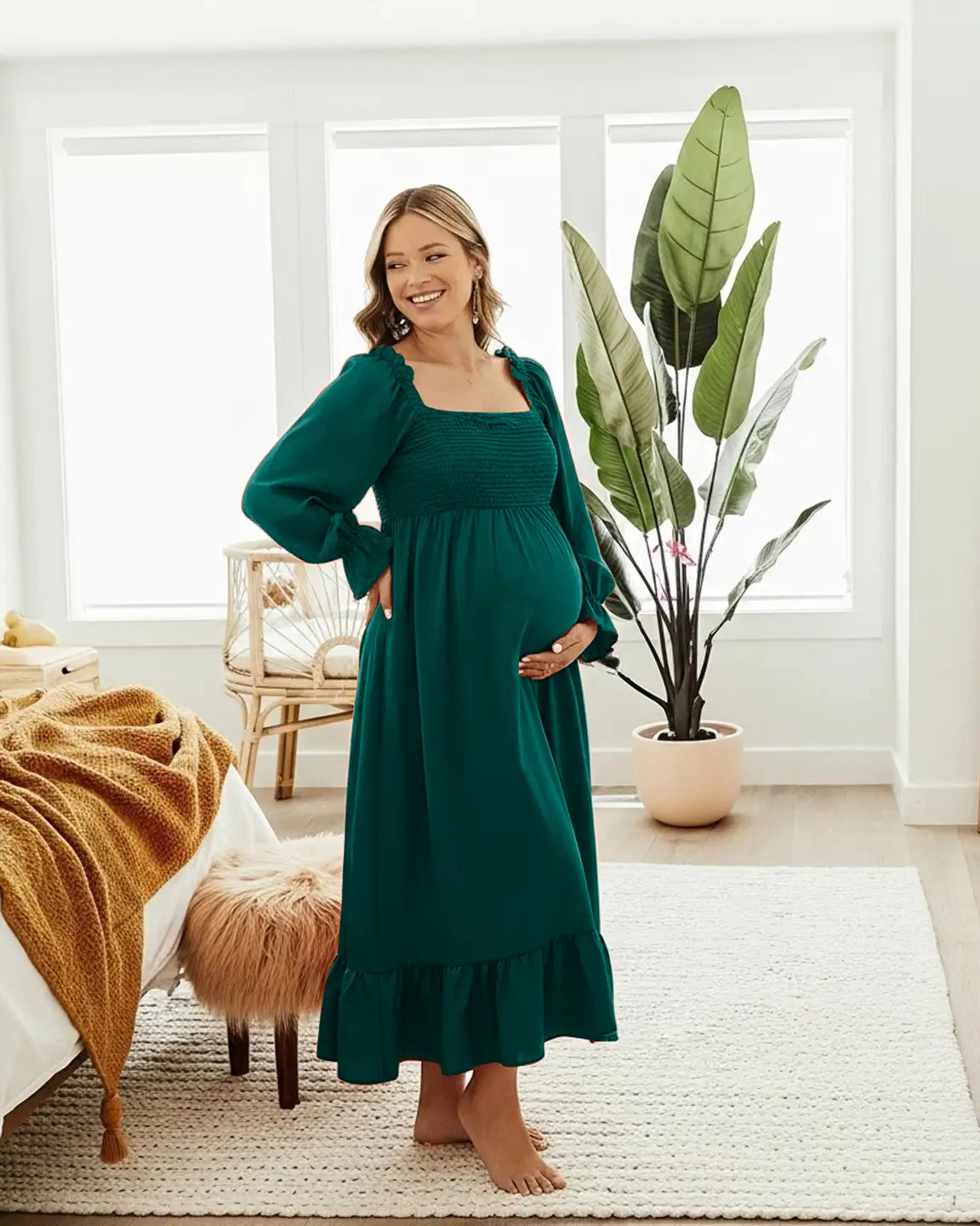 Bump Society – The Comfort Collection: Bishop Sleeves Retro Elegant Maternity Maxi Dress