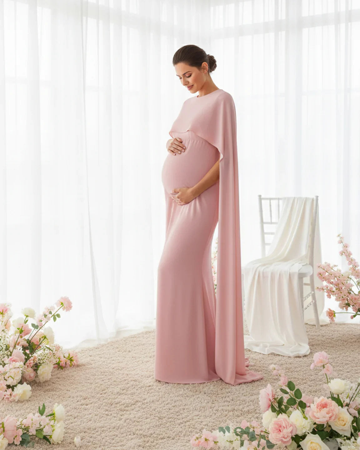 Bump Society – The Comfort Collection: Waterfall Sleeves Mermaid Fit Maternity Evening Gown