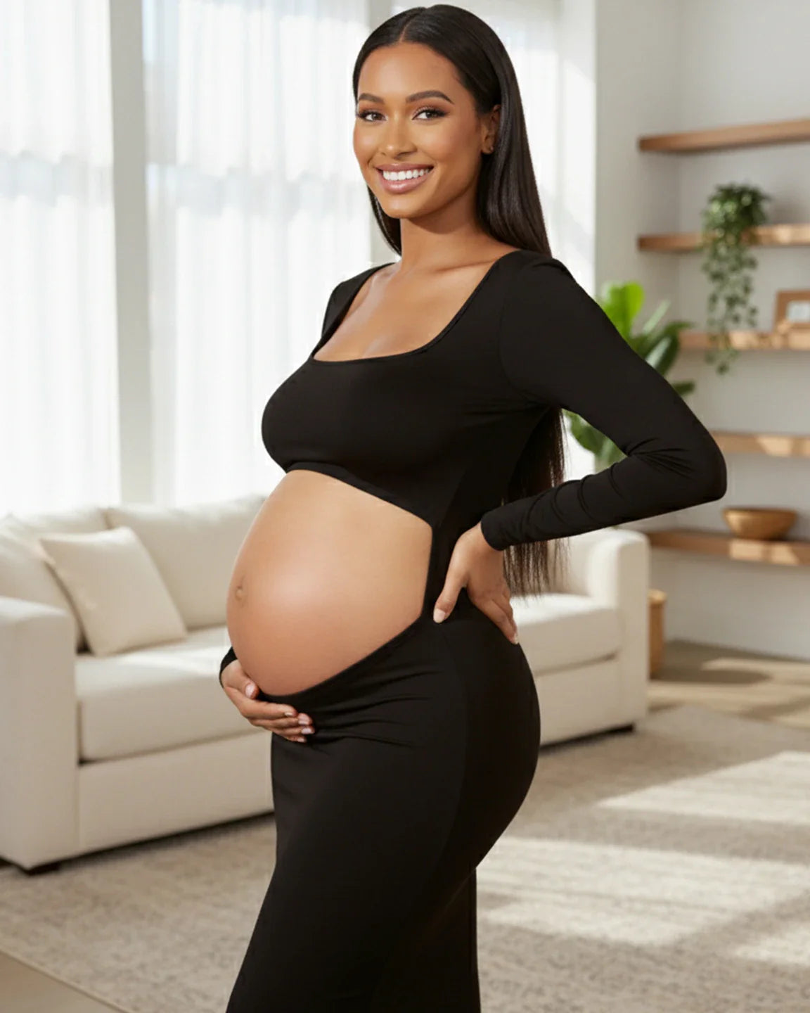 Bump Society – The Comfort Collection: Square Neck Cut Out Maternity Maxi Dress