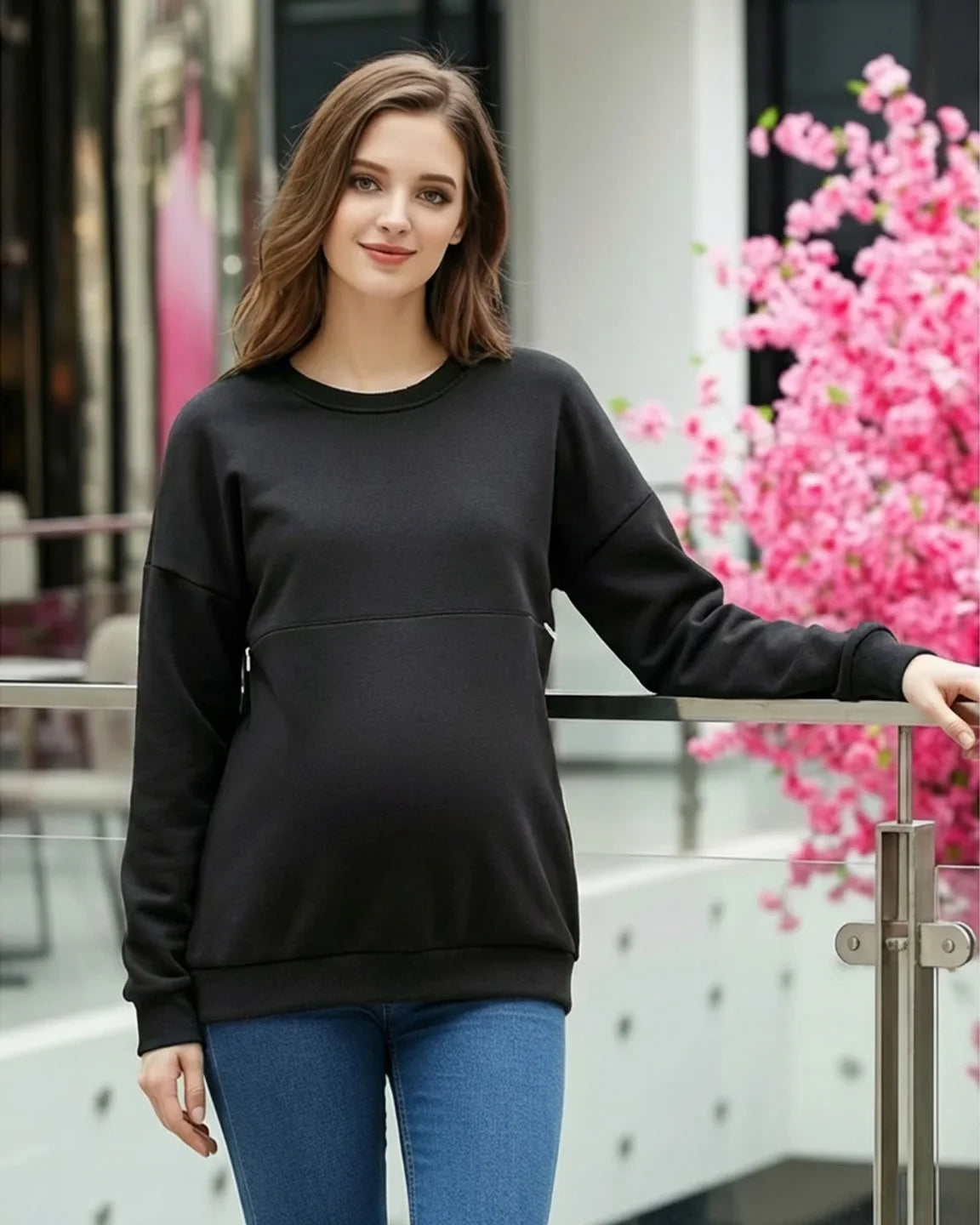 Bump Society – The Nursing Collection: Long-Sleeve Zipper Opening Maternity Nursing Top