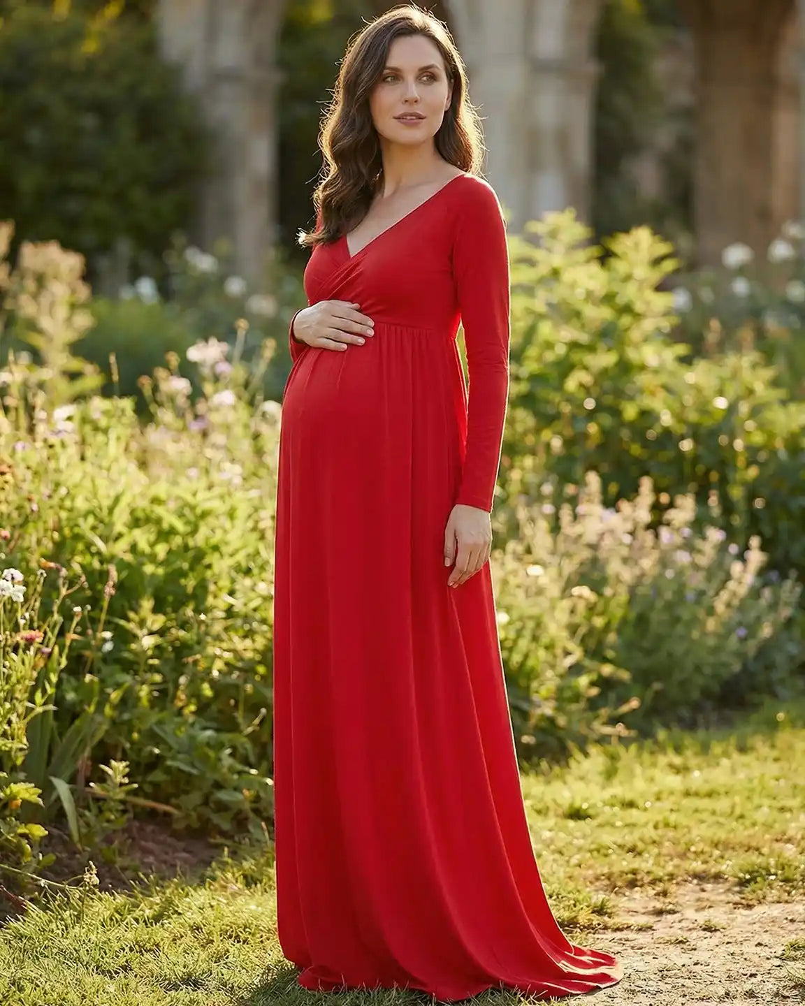 Bump Society – The Comfort Collection: Long-Sleeve Full Train Maternity Maxi Dress