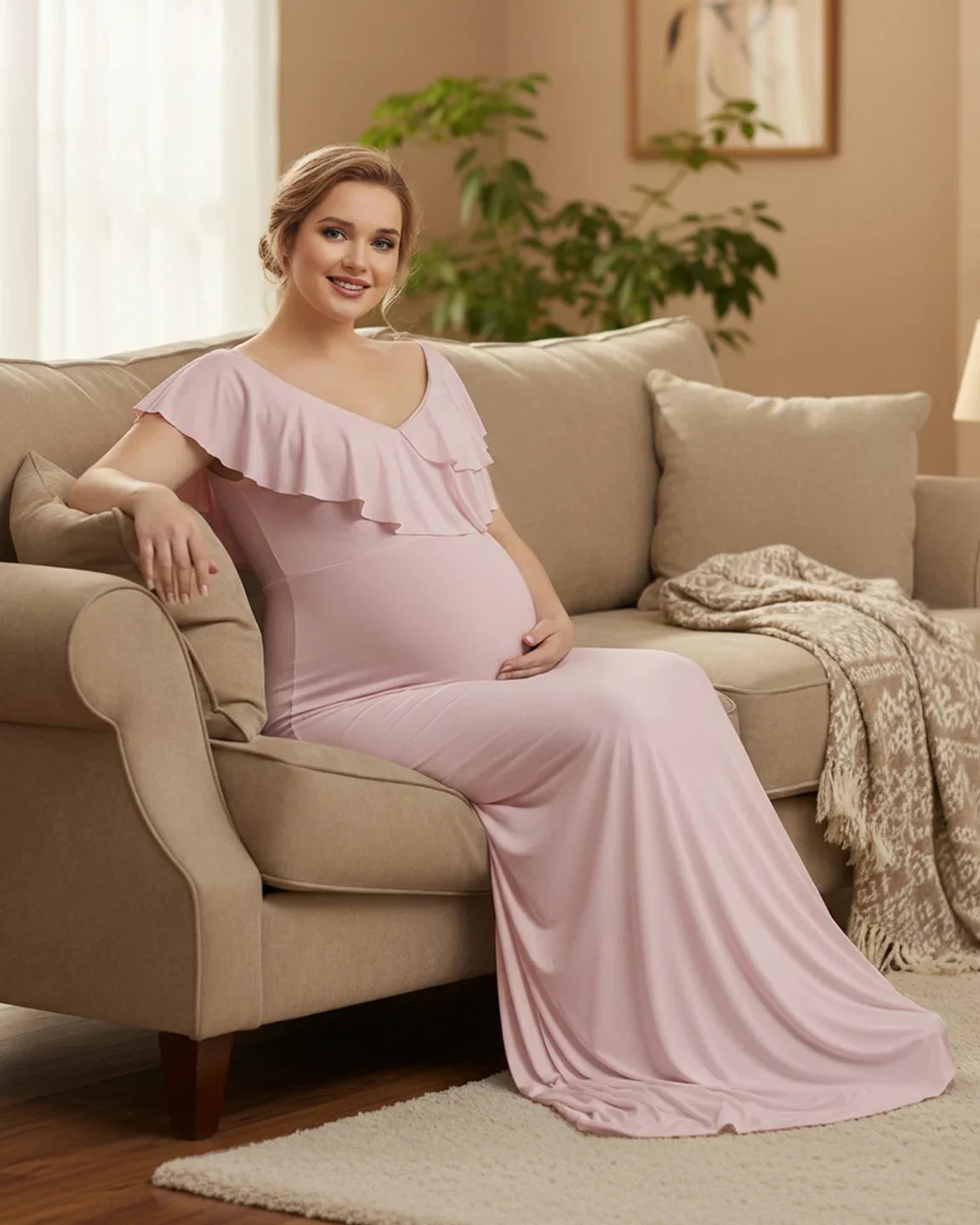 Bump Society – The Comfort Collection: Off-Shoulder Ruffled Bodycon Maternity Maxi Dress