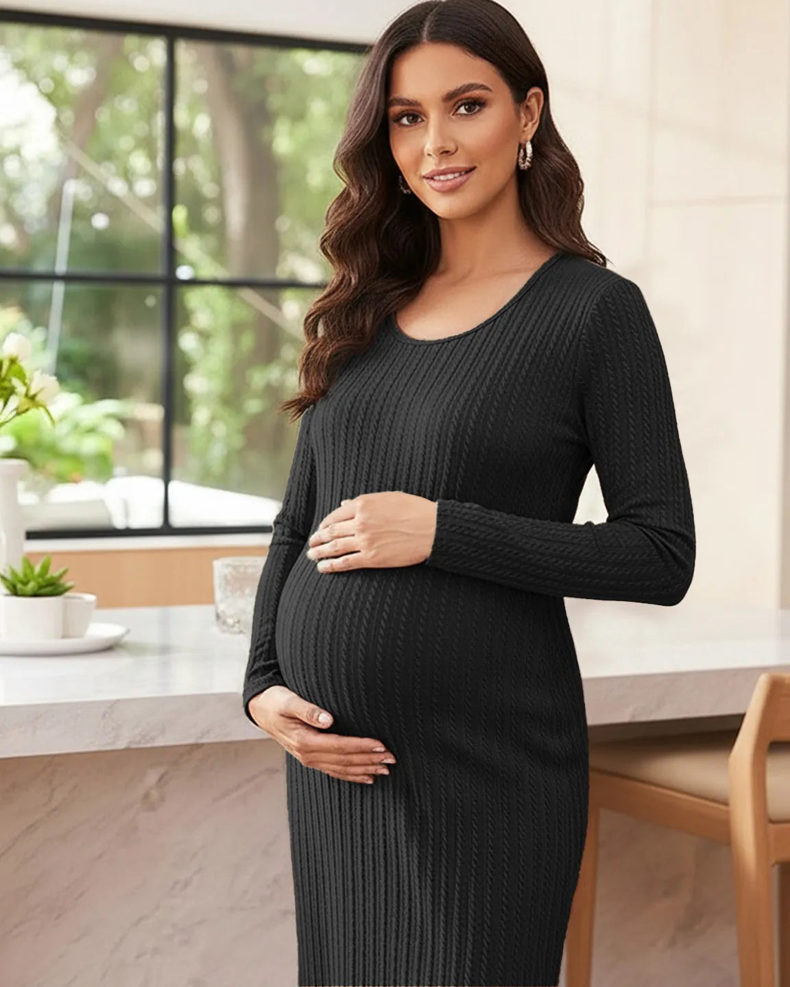Bump Society – The Comfort Collection: Ribbed Knit Casual Maternity Midi Dress