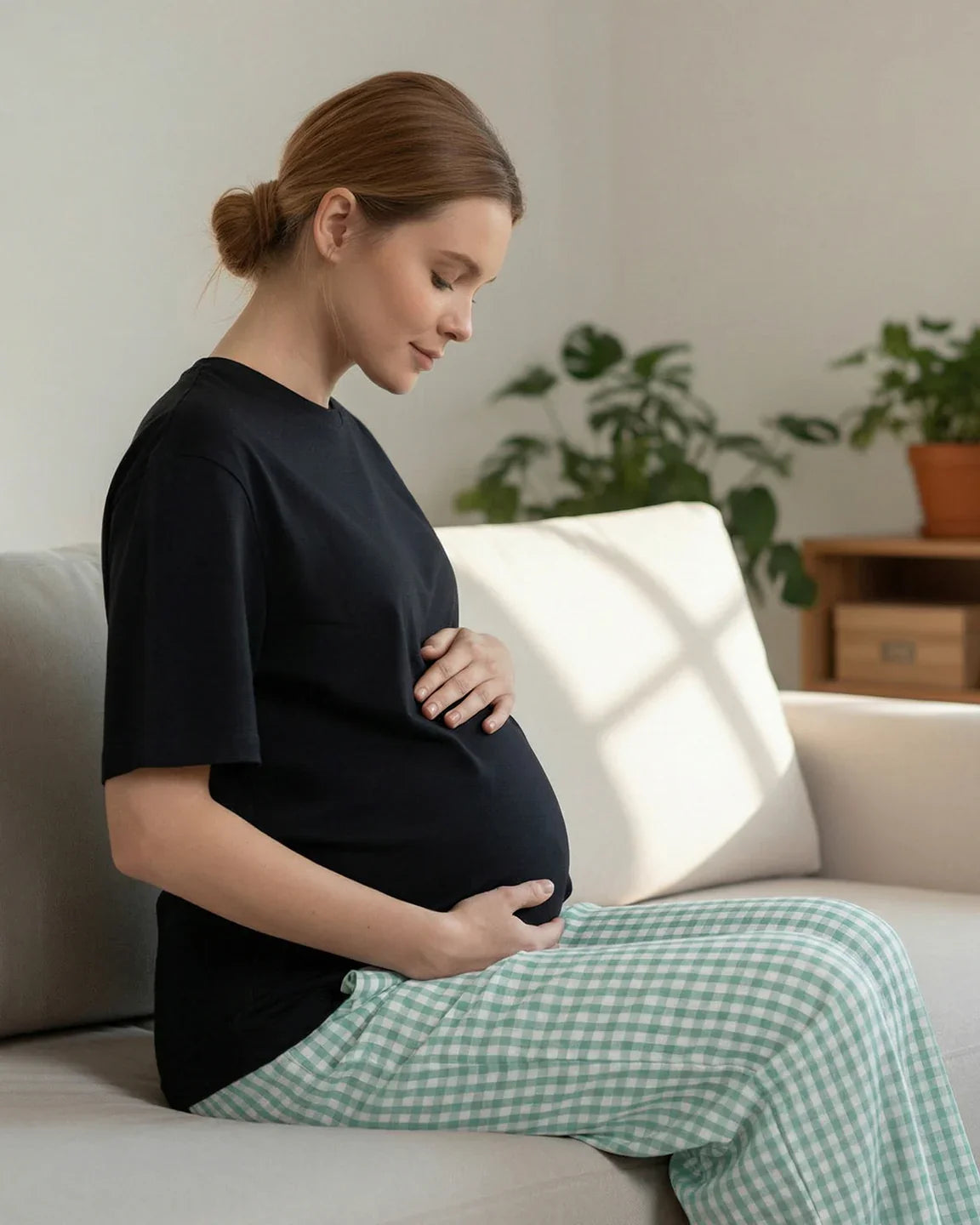 Bump Society – The Comfort Collection: Plaid Print Wide Leg Maternity Trousers