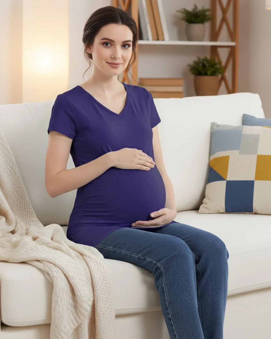 Bump Society – The Comfort Collection: Short Sleeve Ruched Slim Fit Maternity Top