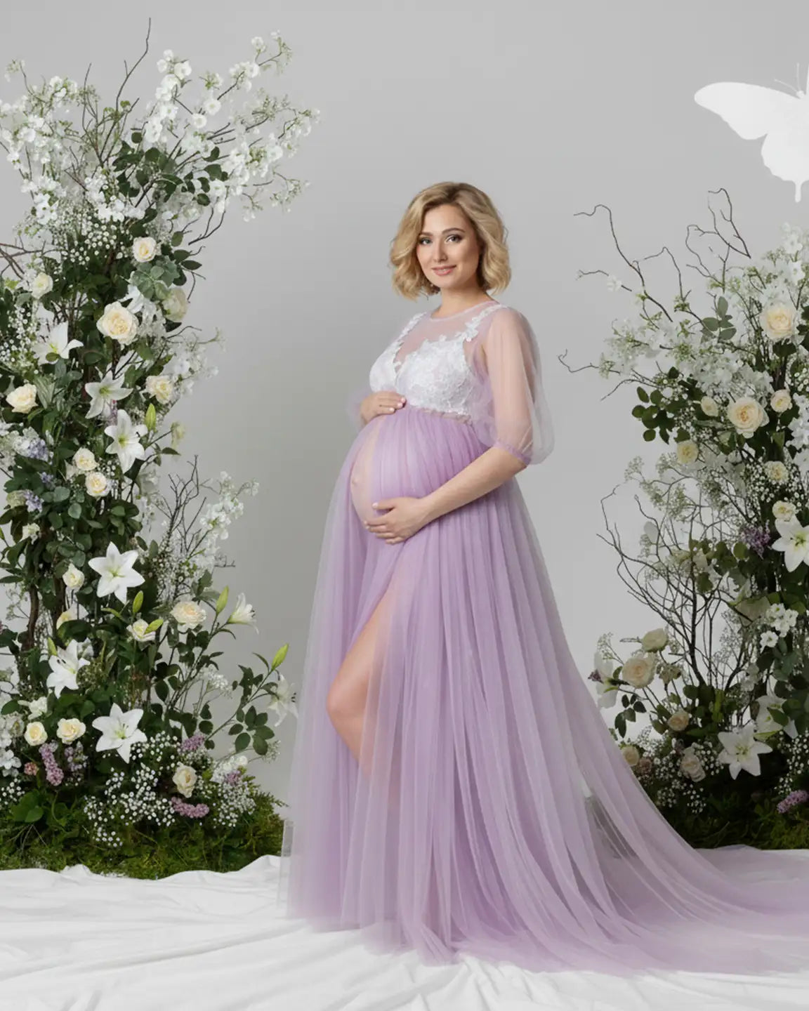 Bump Society – The Comfort Collection: Tulle Lace Swing Trail Maternity Photoshoot Dress