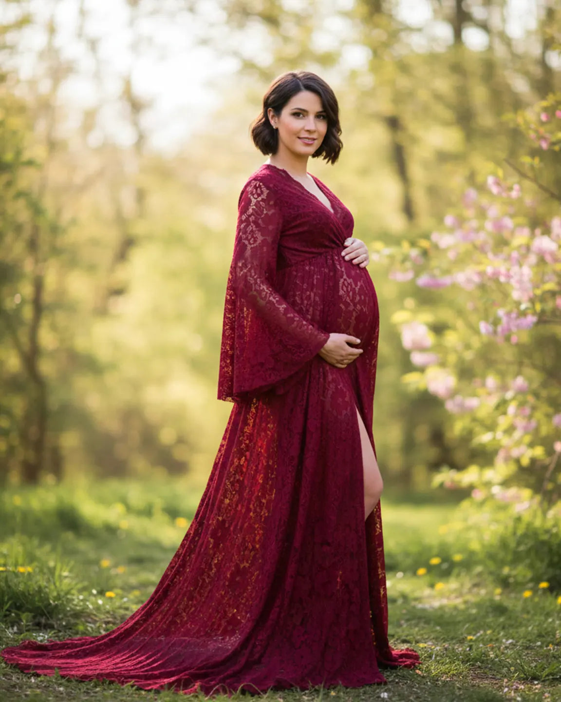 Bump Society – The Comfort Collection: Long Bell Sleeve See Through Maternity Gown