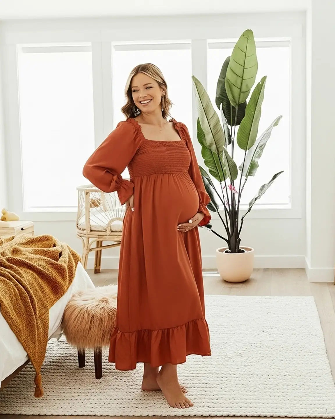 Bump Society – The Comfort Collection: Bishop Sleeves Retro Elegant Maternity Maxi Dress