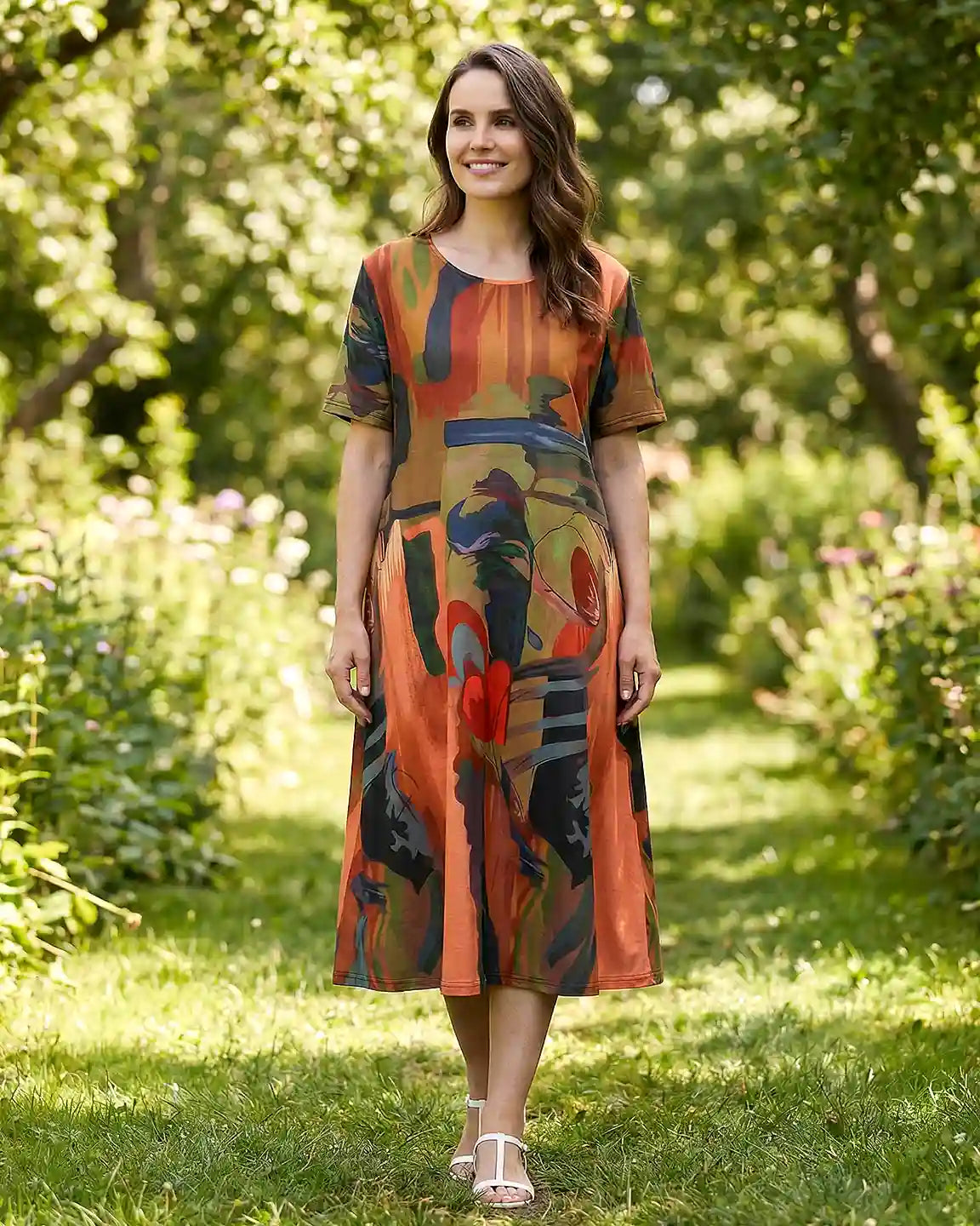Bump Society – The Comfort Collection: Abstract Print A Line Maternity Midi Dress