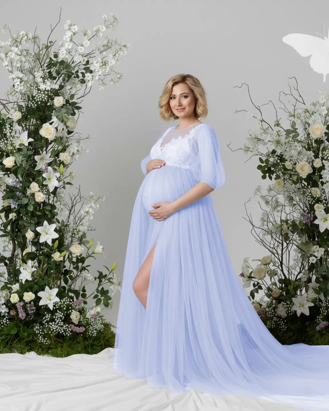 Bump Society – The Comfort Collection: Tulle Lace Swing Trail Maternity Photoshoot Dress